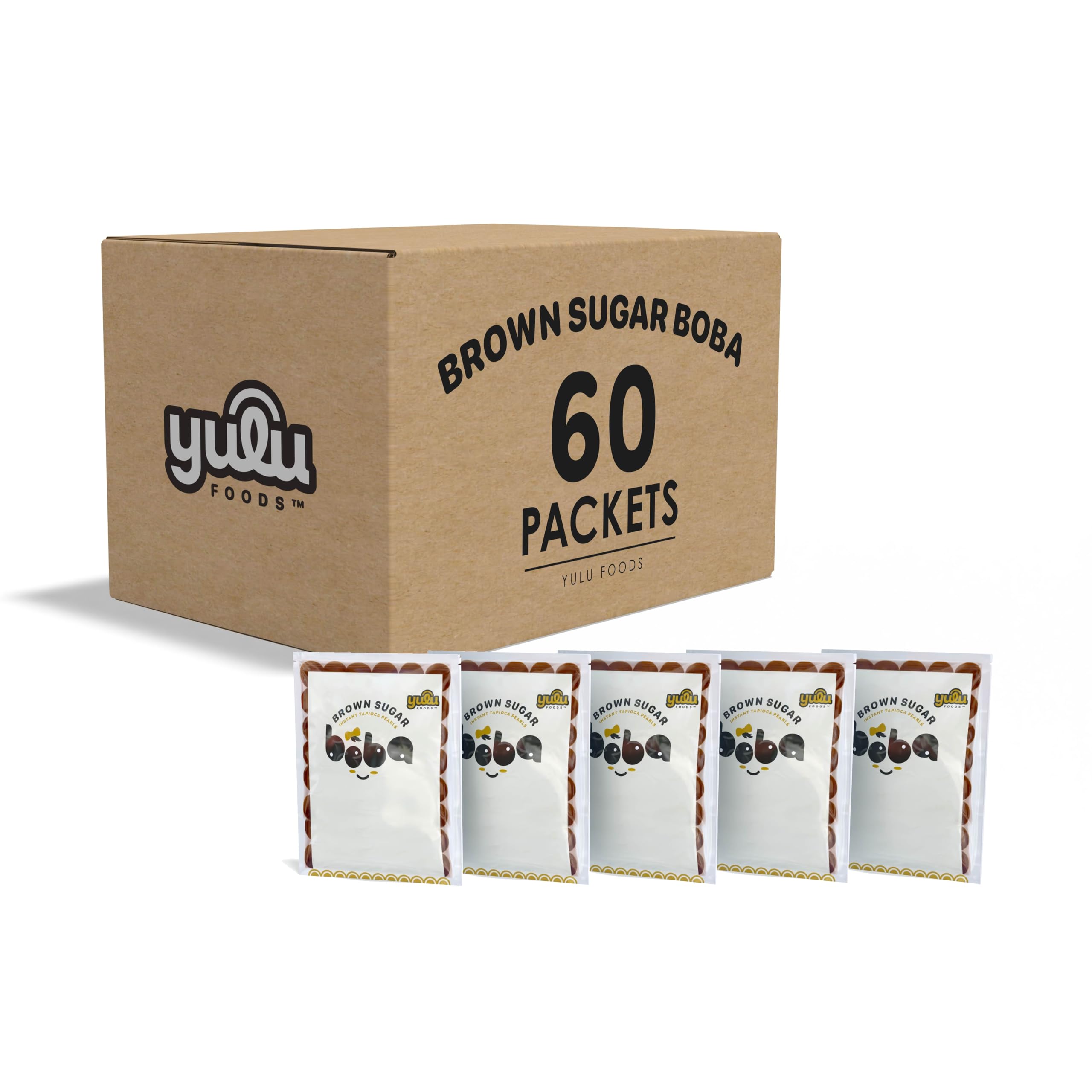 YULU FOODSBOBA NOW Authentic Instant Tapioca Pearls for Milk Tea, Smoothies and Desserts, Brown Sugar Flavor (Ready in Just 20 Seconds) - 60 Servings