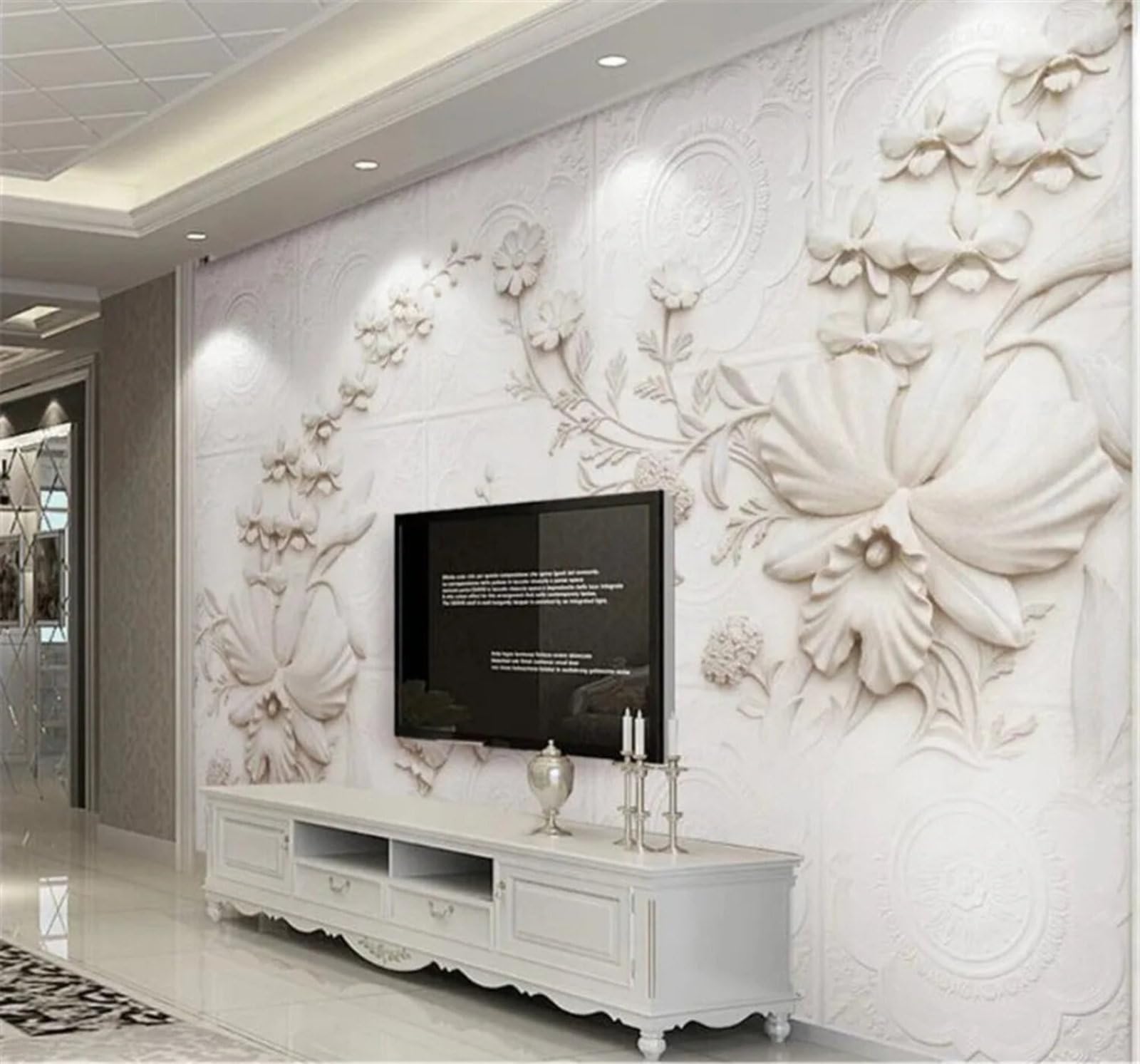 Tzxztt 350Cm×256Cm(B×H) Beige White Minimalist Relief Orchid Modern 3D Wallpaper Premium Textured Silk Neutral Tones Material Ideal For Living Room Bedroom-350Cm×256Cm