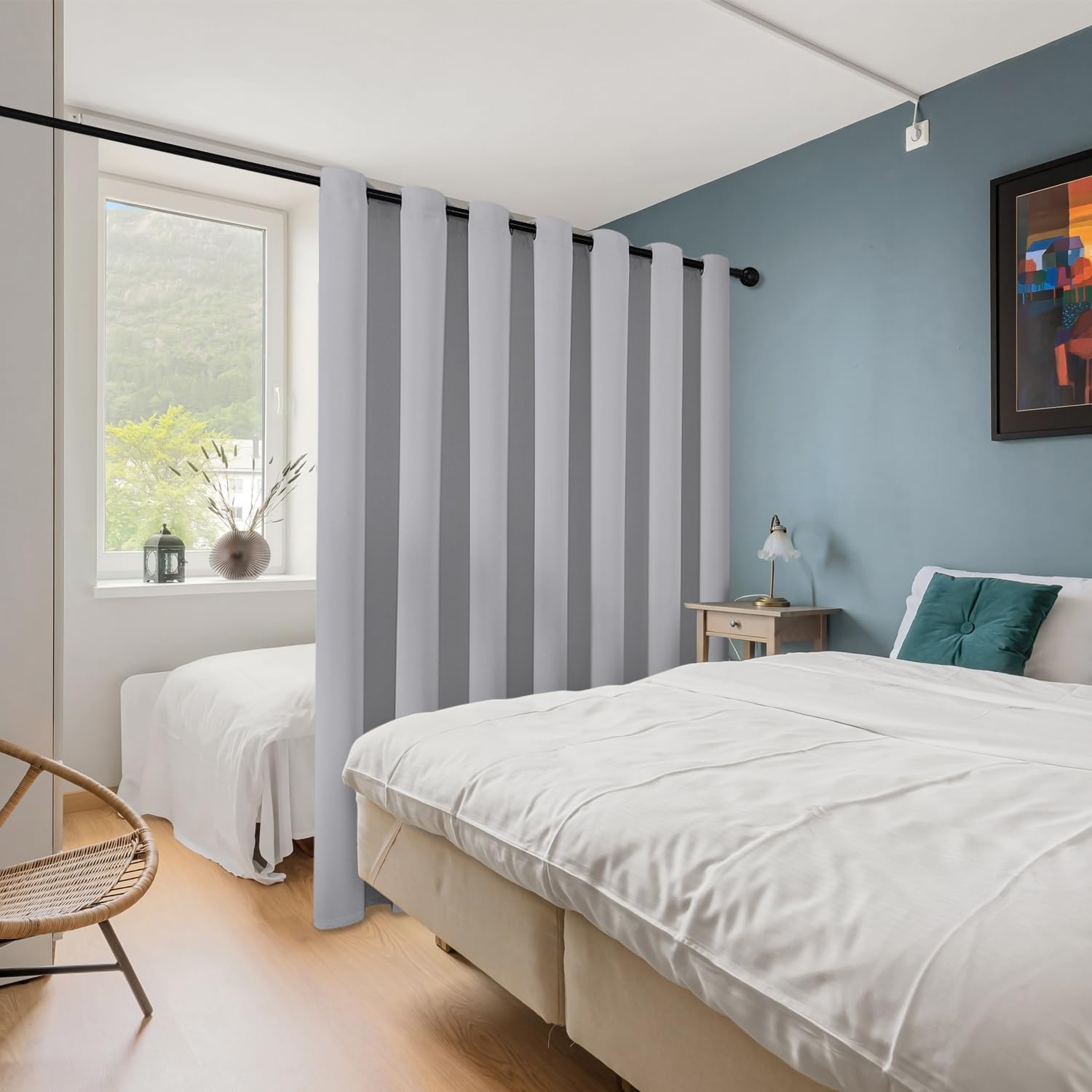 chrisdowa room divider curtain 90 inches long, wide blackout sliding door curtain for bedroom, room darkening privacy window curtain for patio door (1 panel set, light grey, 100 x 90 inch) 100"w x 90"l (pack of 1) light grey