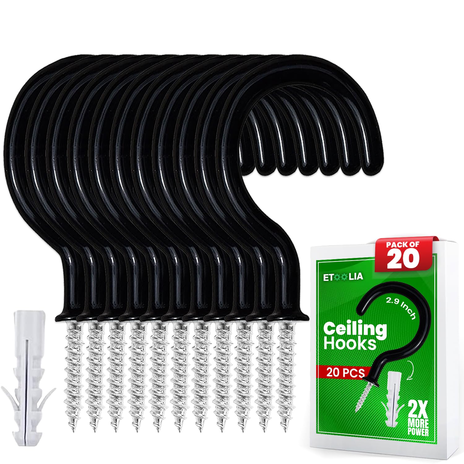 20 Pcs Ceiling Hooks for Hanging Plants 2 Inches Black Vinyl Coated