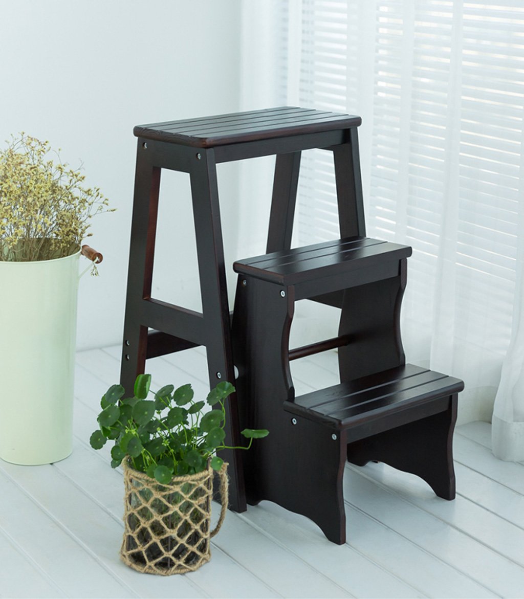 Marchepied en bois 3 escaliers pliant DASHADAO en noyer foncé