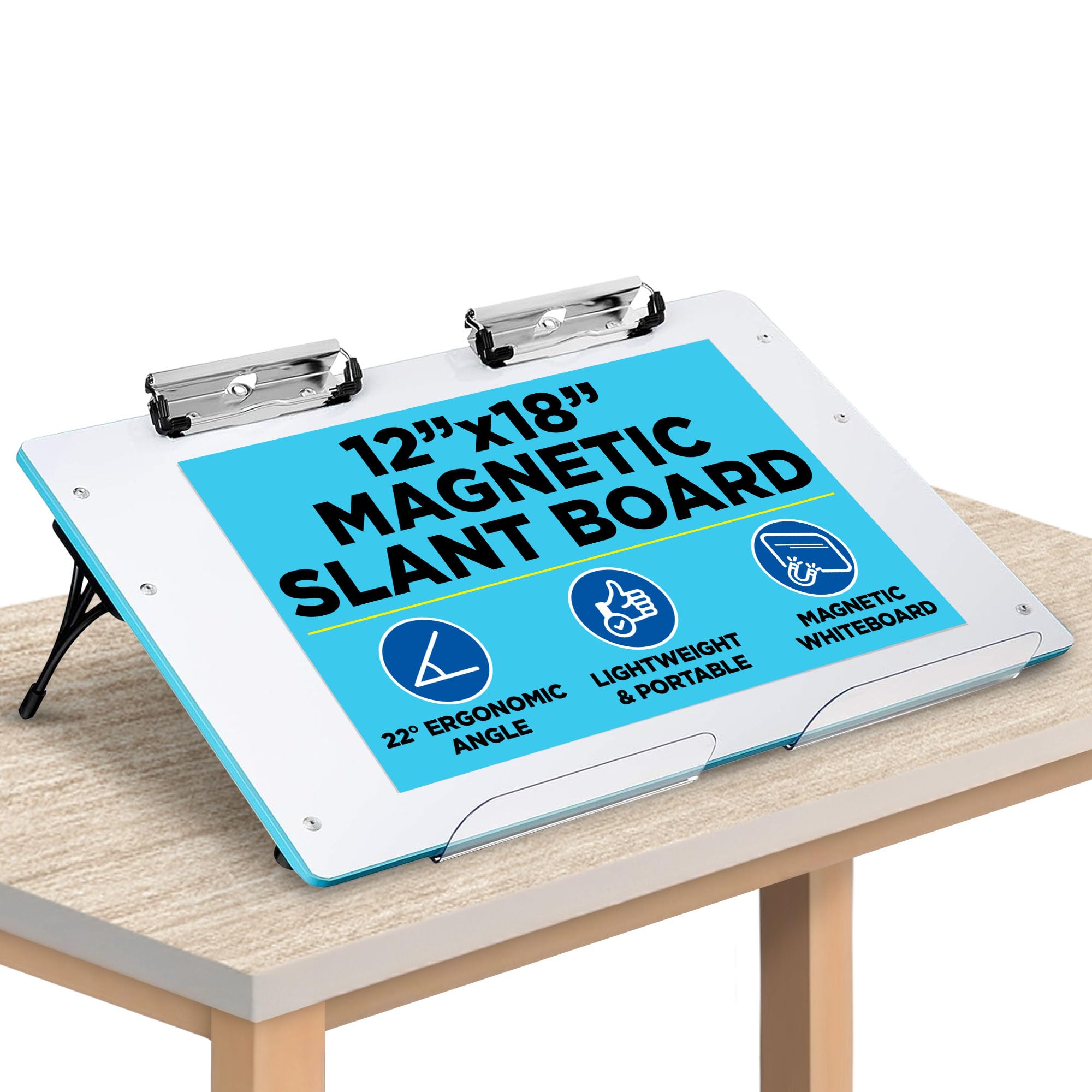 Slant Board for Writing – Adjustable Magnetic Whiteboard & 22° Angle Ergonomic Desk for Reading, Writing, Drawing and Studying – Portable Tabletop Stand for Students and Teachers - Blue