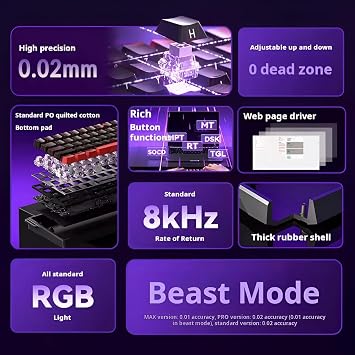 Aula Win60 He Manyetik Klavye Rapid Trigger Graywood Swtich 8000Hz RGB TKL Hot Swap Oyuncu Klavyesi Siyah