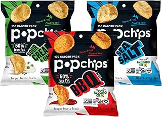 Popchips Variety Pack - Baked Potato Chips 0.8 OZ Snack Bag 10 of each (BBQ, Sea Salt, Sour Cream & Onion) (30 Count)