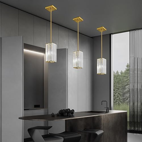 Miniatura 10 de Lámpara colgante moderna rectangular negra, mini candelabros de cristal, lámpara colgante ajustable para cocina, isla, comedor, sala de estar,