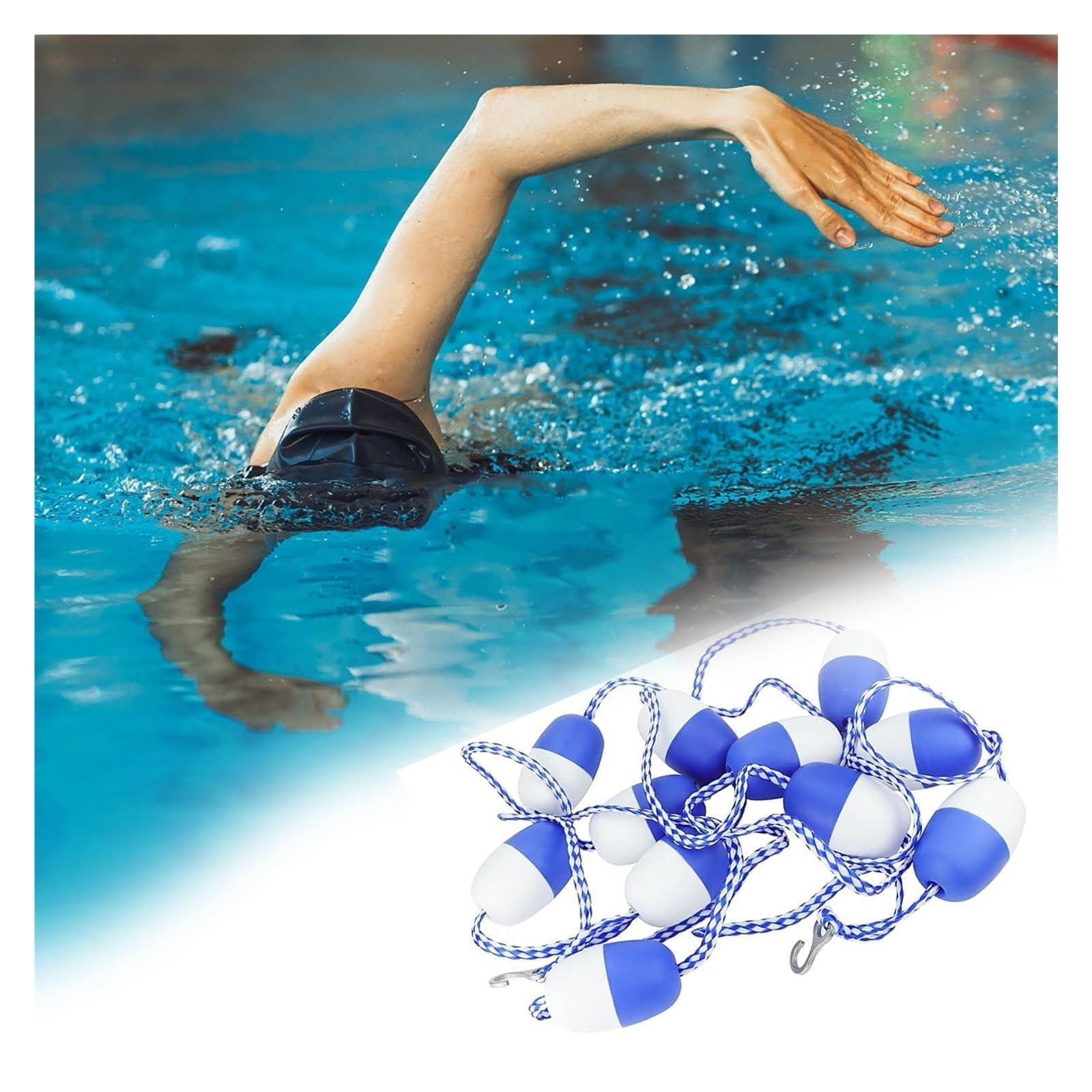 GJMSSMY Pool Safety Divider Lane Line,Floating Pool Safety Divider Swim Lane Line with Hook, 3.3ft-82ft Anti-Wave Safety Rope, Adjustable Floating Line for Inground Pools (Steel Wire, 5m/16.4ft)