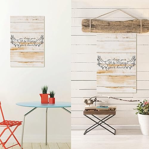 Miniatura 8 de Vrurinss Letreros decorativos de madera con frase en inglés You Change Your Life by Changing Your Heart divertido letrero de decoración de pared con