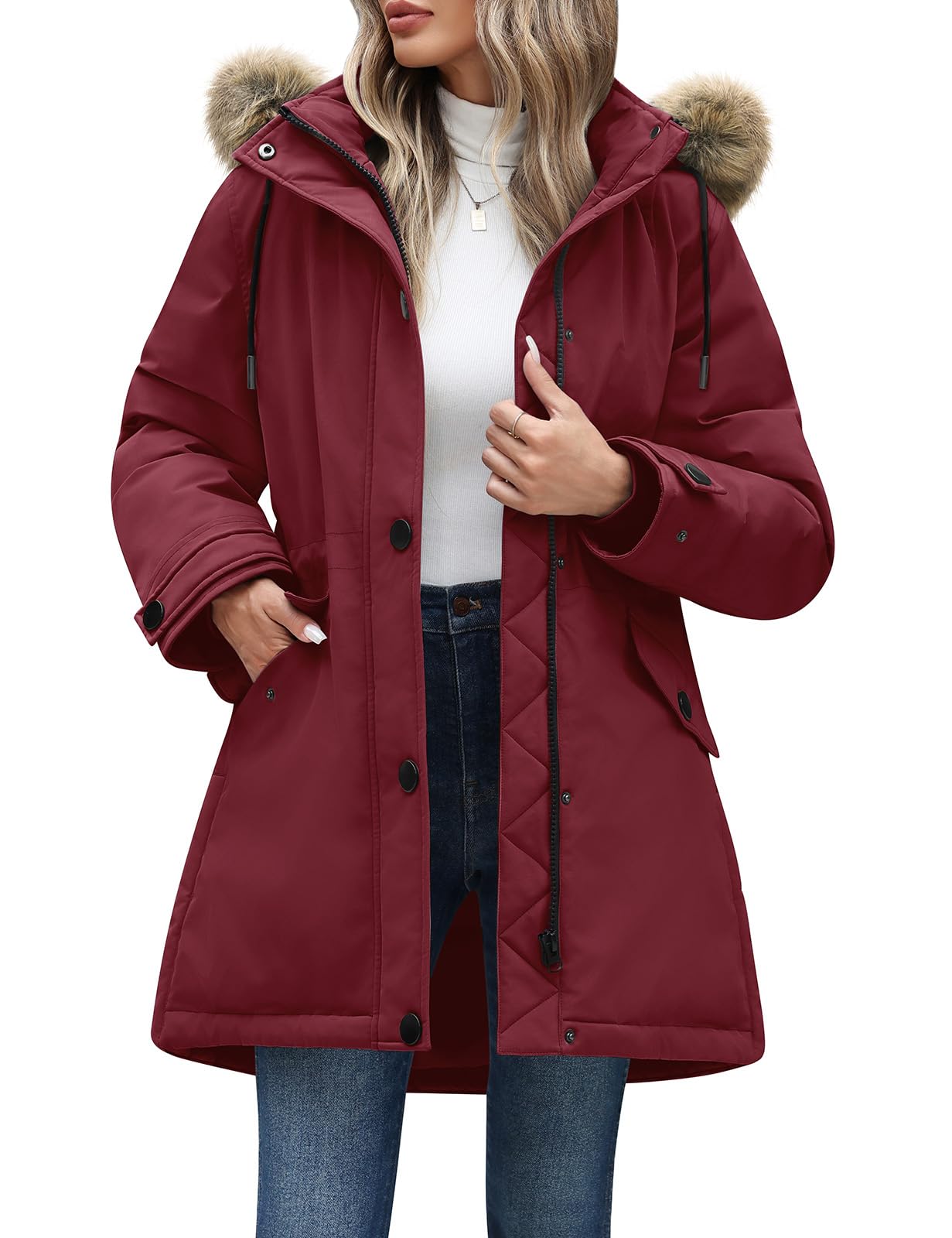 Parka Femme Hiver à Capuche Blouson Veste, Manteau Peluche Coton