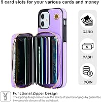 Vista 18 de Bocasal Funda tipo cartera cruzada para iPhone 12/12 Pro, funda de piel con bloqueo RFID y soporte para tarjetas, funda protectora con cremallera