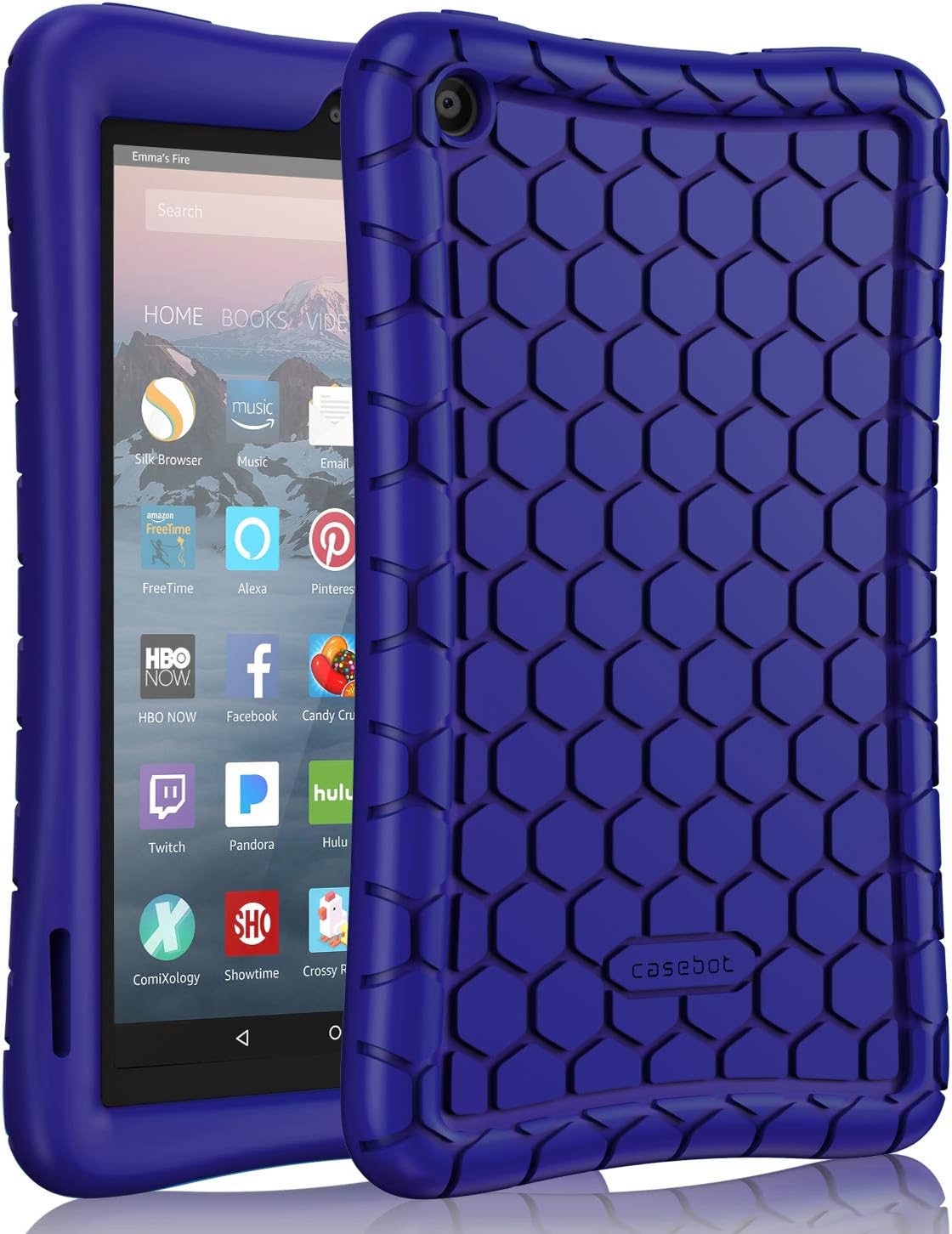 Fintie Silicone Case for All-New Amazon Fire 7 Tablet (9th Generation, 2019 Release) - [Honey Comb Series] [Kids Friendly] Light Weight [Anti Slip] Shock Proof Protective Cover, Navy