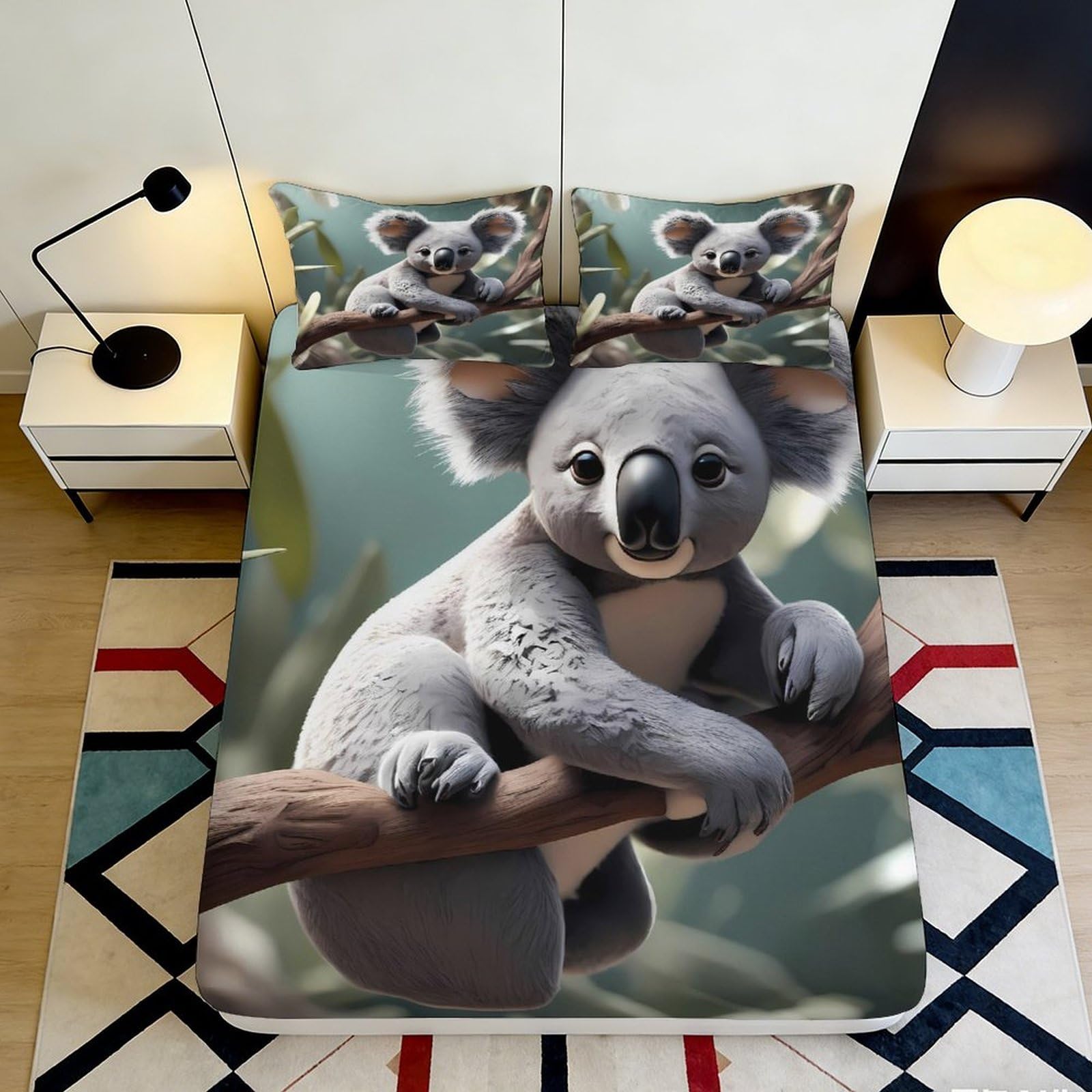 Jqzkxnhpbr Style-3 3D Printed Koala Forest Fitted Sheet Microfiber Soft Breathable Animal Tree Bed Cover For Bedroom Dorm Decor 90X200x25cm