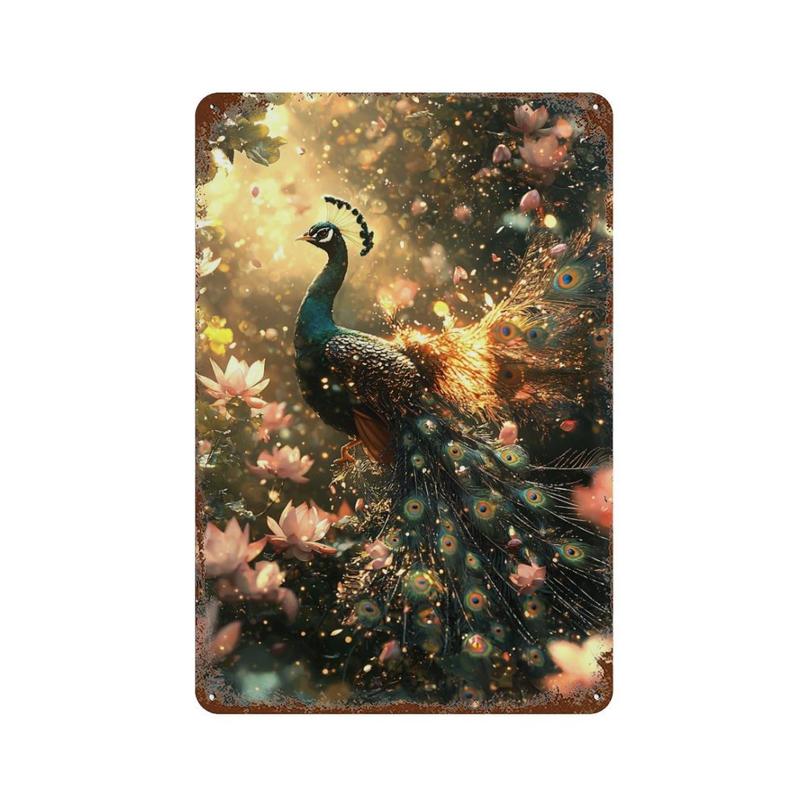 Decorative Tin Sign with Magical Peacock Garden Design 11.8"x7.9", for Basement, Hobby Room And Garage Decor, Farmhouse Wall Decor