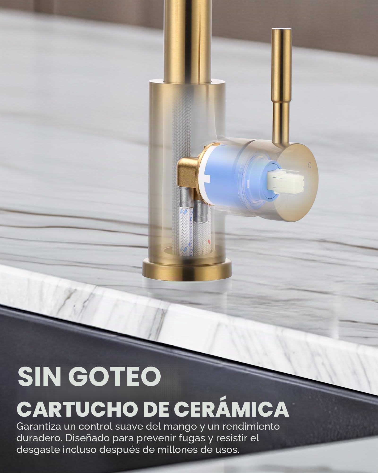 ARCORA Grifo Cocina Extraíble 360° Giratorio, Grifo Monomando Acero Inoxidable con 3 Modos de Chorro, Cartucho de Cerámica, para Fregaderos Profundos de Cocina, Dorado