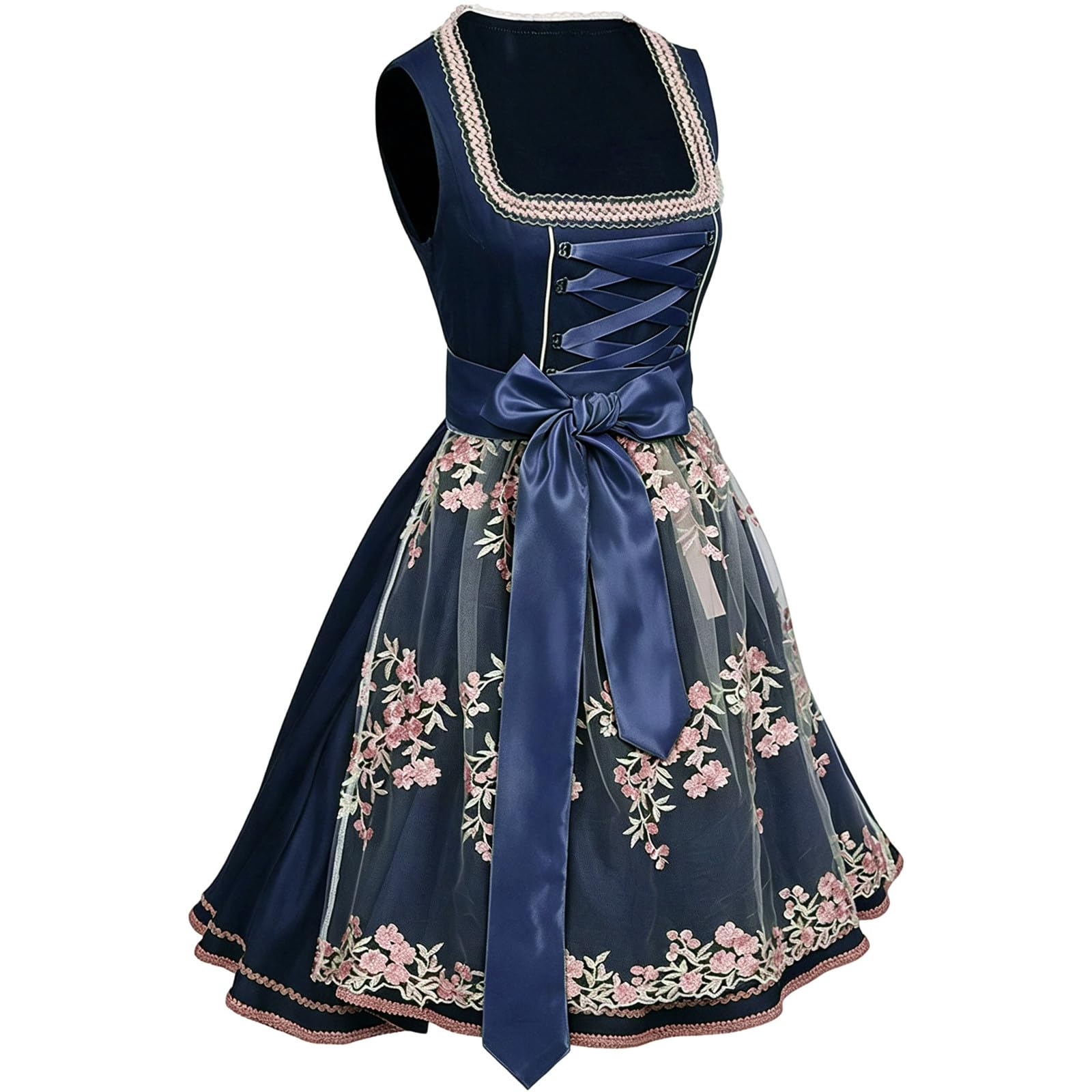 Dirndl Damen Lang Trachtenkleid mit Schürze Trachtenmode für Oktoberfest Dirndlkleid und Volksfeste