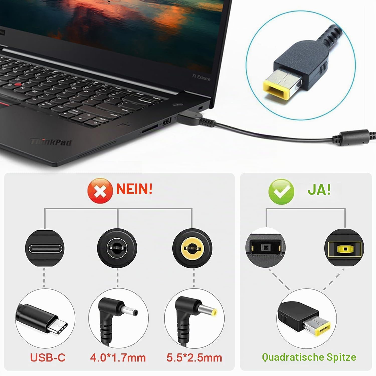 KFD KFZ Ladekabel Netzteil Auto Ladegerät für Lenovo Thinkpad T430 T440 T460 T470 T450 T560 X380 X270 E440 E560 E570 G500 DC 12V-24V Adapter Flex 14 15 Yoga 13 Pro G50-70 80 Laptop Zigarettenanzünder