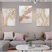 YUHATEART 3-Piece Pink Abstract Gold Framed Wall Art - Modern Water Flow Canvas Painting for Living Room Bedroom, Ready to Hang 24x48 Inches