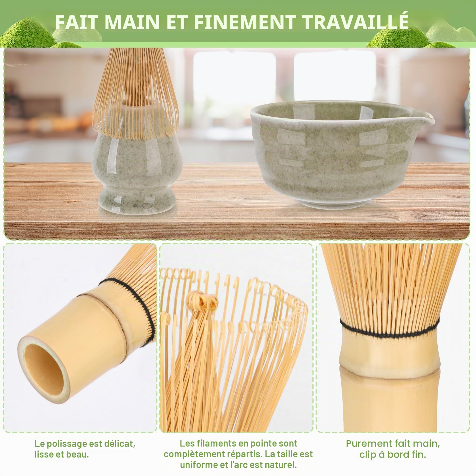Matcha kit Matcha Whisk Set Accessoire de cérémonie du Matcha Japonais 5 pièces Bol Matcha avec Bec Fouet au Matcha Ouillère à Thé Kit de Fabrication de Thé
