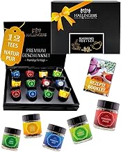 Hallingers Genuss Manufaktur Tea Gift Set - 12 Varieties Premium Loose Tea in Glass in Elegant Gift Box, Vegan & Gluten Free, Tea Set "Classic" Tasting Set, Gift Idea for Women, Christmas