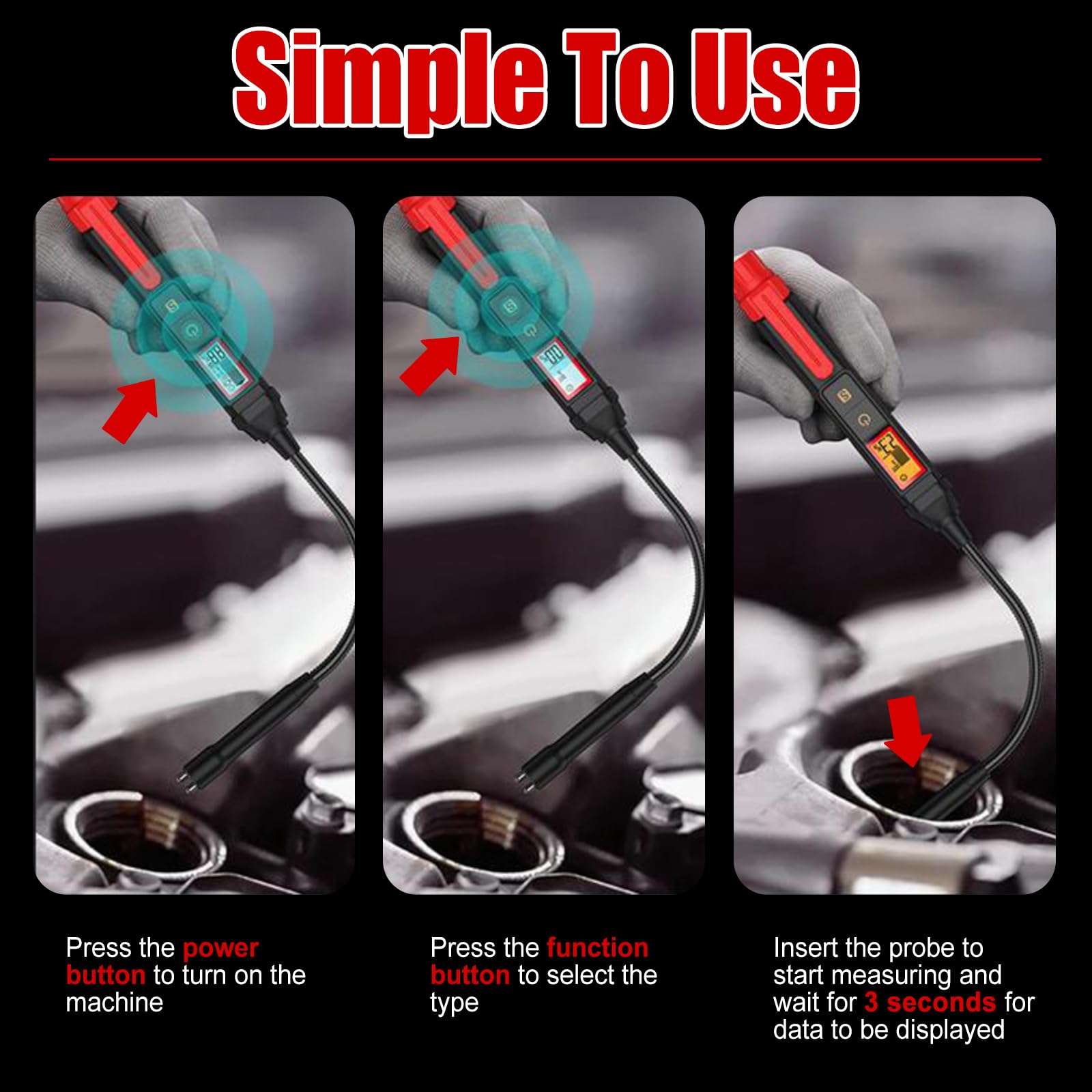 OBEST Tester Liquido Freni Adatto per Liquido Freni DOT3, DOT4, DOT5.1, Tester Olio Freni Auto Moto Universale con Display LCD, Allarme Sonoro e Luminoso, Sonda Flessibile