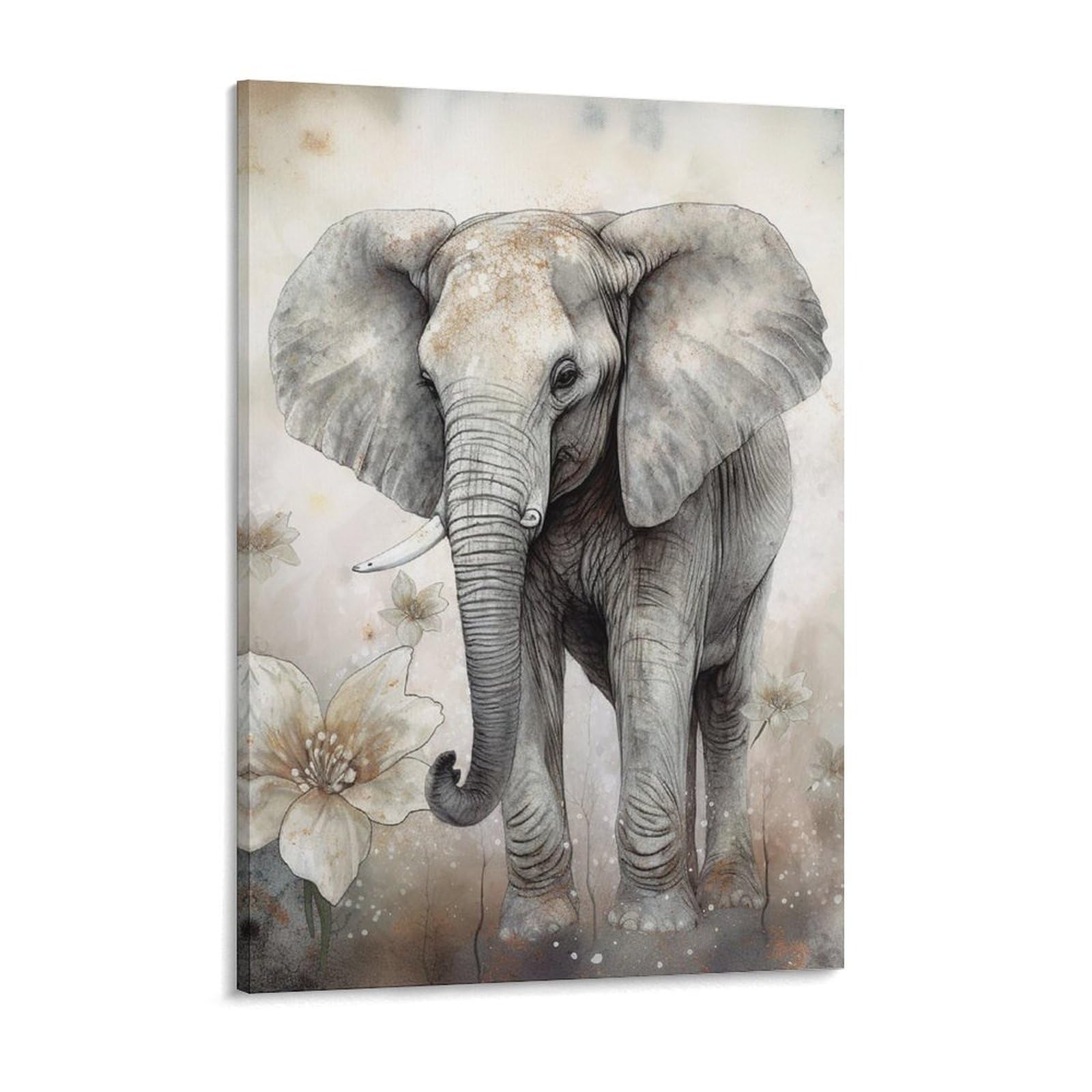 Animals Cute Elephant Canvas Wall Art for Bedroom 18x24inch Canvas Prints Artwork for Walls Modern Picture Artwork Painting for Living Room Aesthetic Wall Paintings for Bathroom Kitchen Offic