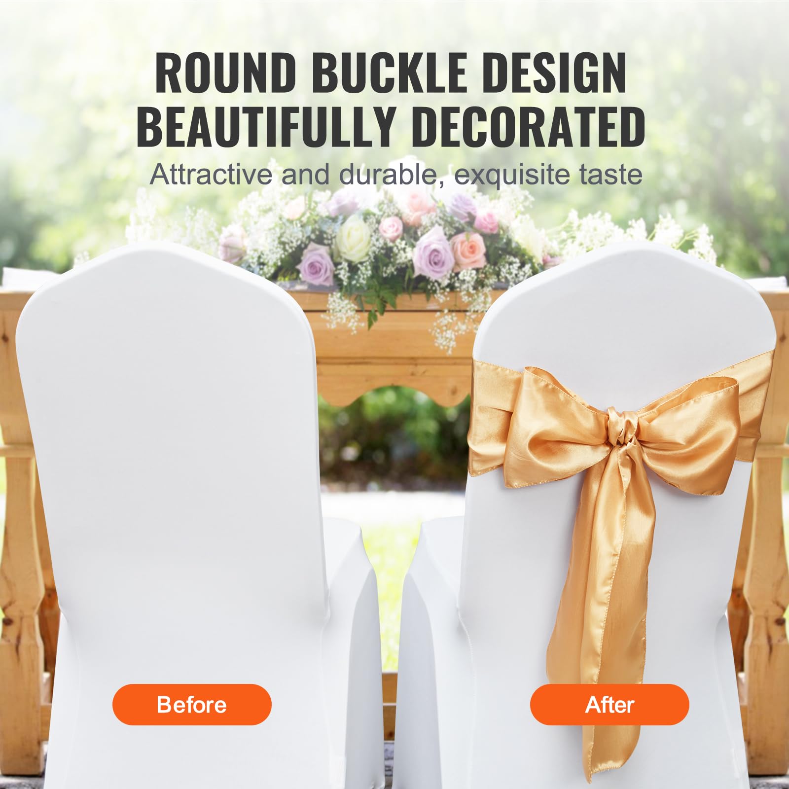 VEVOR Fundas Elásticas de Spandex para Sillas, 50 Piezas Doradas, Decoración para Bodas y Fiestas