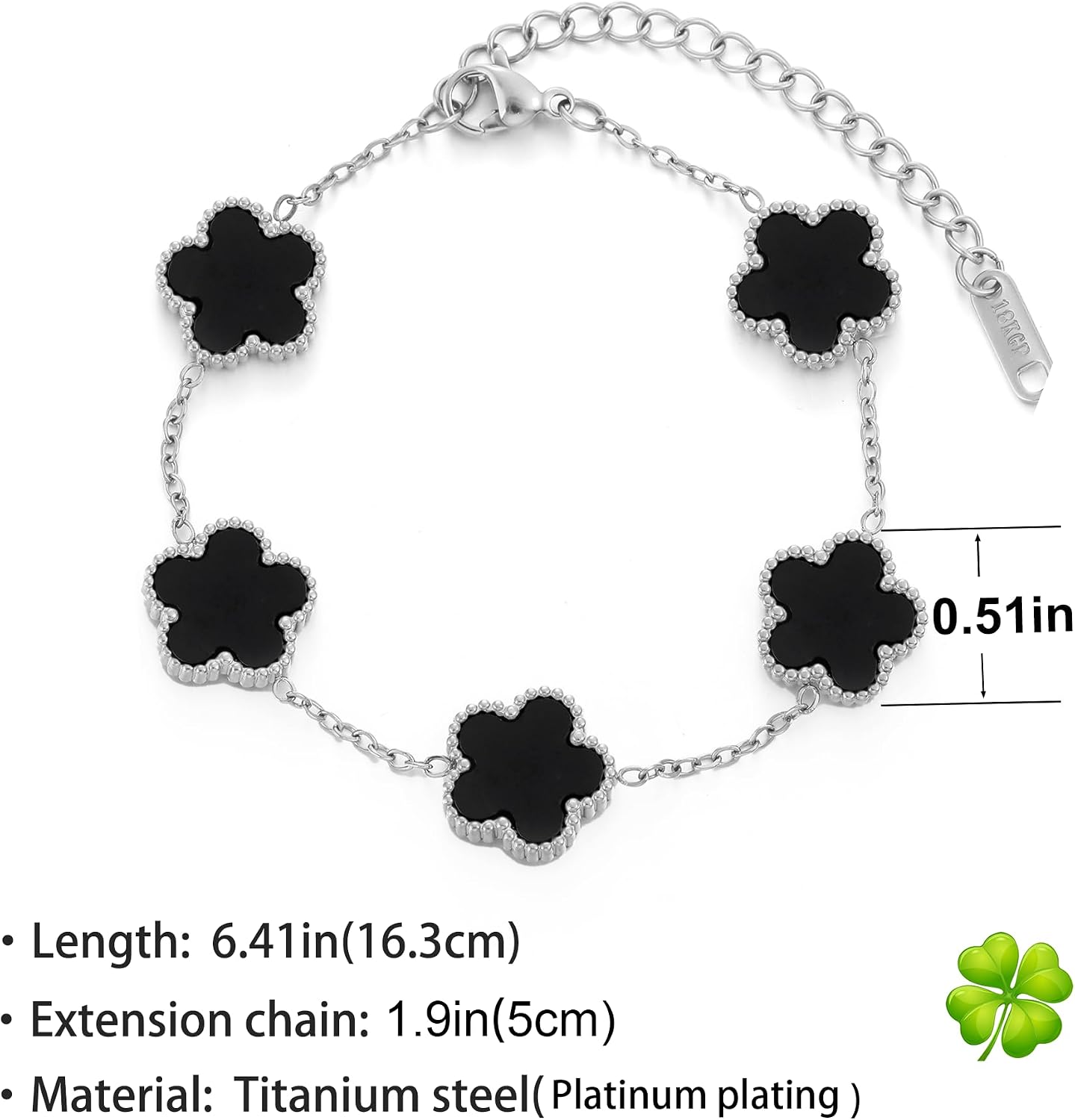 TICVSS Four Leaf Clover Bracelet for Women Platinum Plated Stainless Steel Lucky 4 Leaf Silver Chain Link Bracelet Jewelry Gift for Women