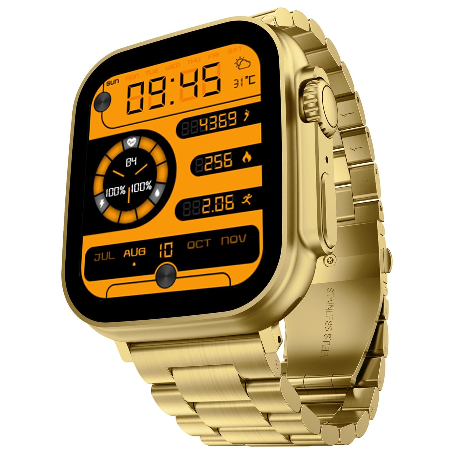 PunnkFunnk S9 Ultra Luxury Stainless Steel, Bluetooth Calling Smartwatch, AI Voice Assistant, Metal Body with 100+ Sports Modes, SpO2, Heart Rate Monitoring IP67(Gold) (B0CTTKDWHB) Amazon Price History, Amazon Price Tracker