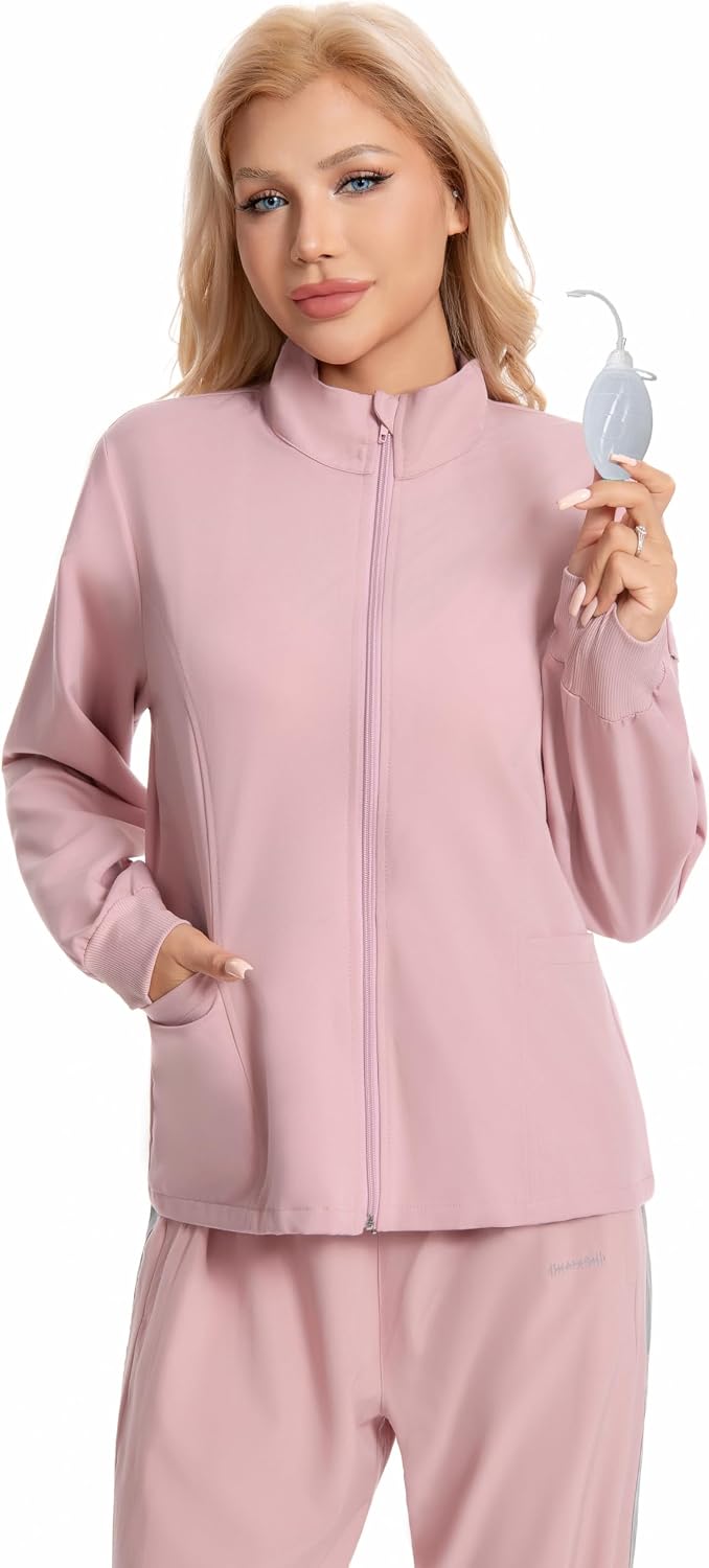 Mastectomy Zip Jacket Coat with Drain 4 Pockets After Post Breast Surgery Lightweight Warm Up Tops Shirt