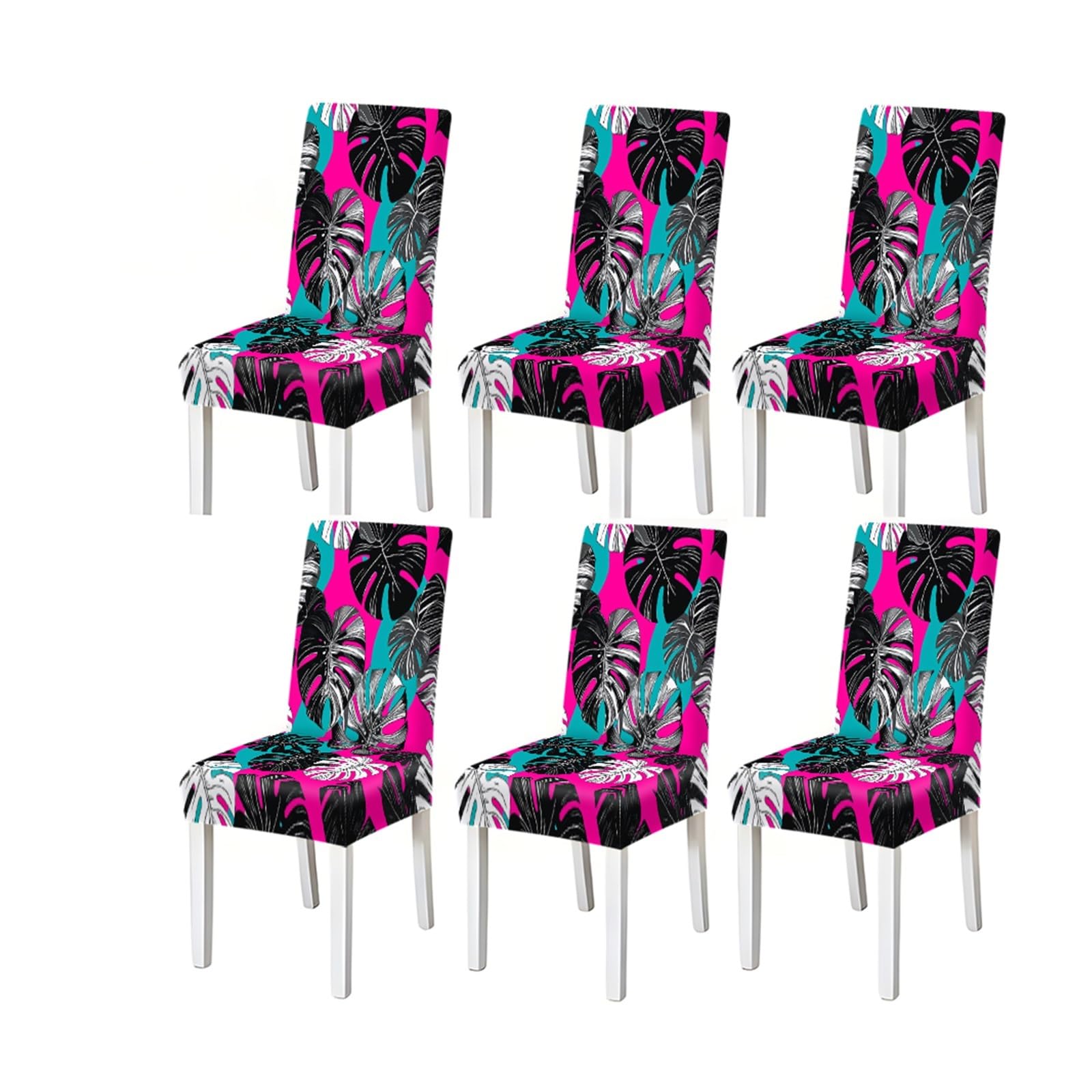 FZJKGH Monstera Leaf Tropical Pattern Print Dining Chair Covers Set Of 2/4/6, Stretch Slipcovers For Kitchen Dining Room Removable Stretch Slipcovers for Dining Chairs(6PCSChair cover)