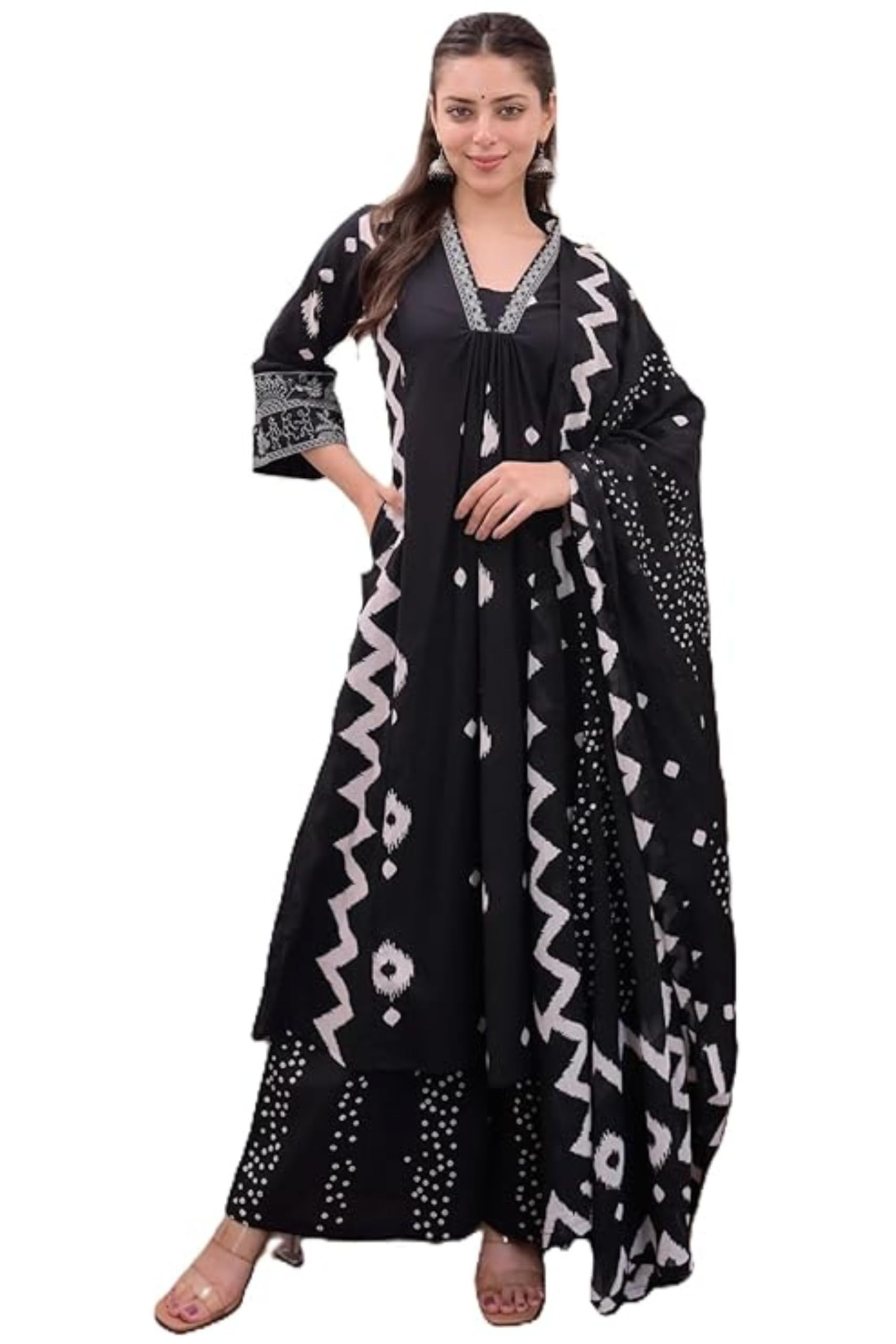 Jaanvi fashion Conjunto de kurta y pantalón de algodón puro con estampado floral para mujer con Dupatta