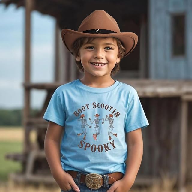 Foto 6 de 6 de DRESHOW Sombrero Cowboy Niños Niñas Western Fedora Fieltro Hebilla de Cinturón Sombreros Retro Panamá Unisex…