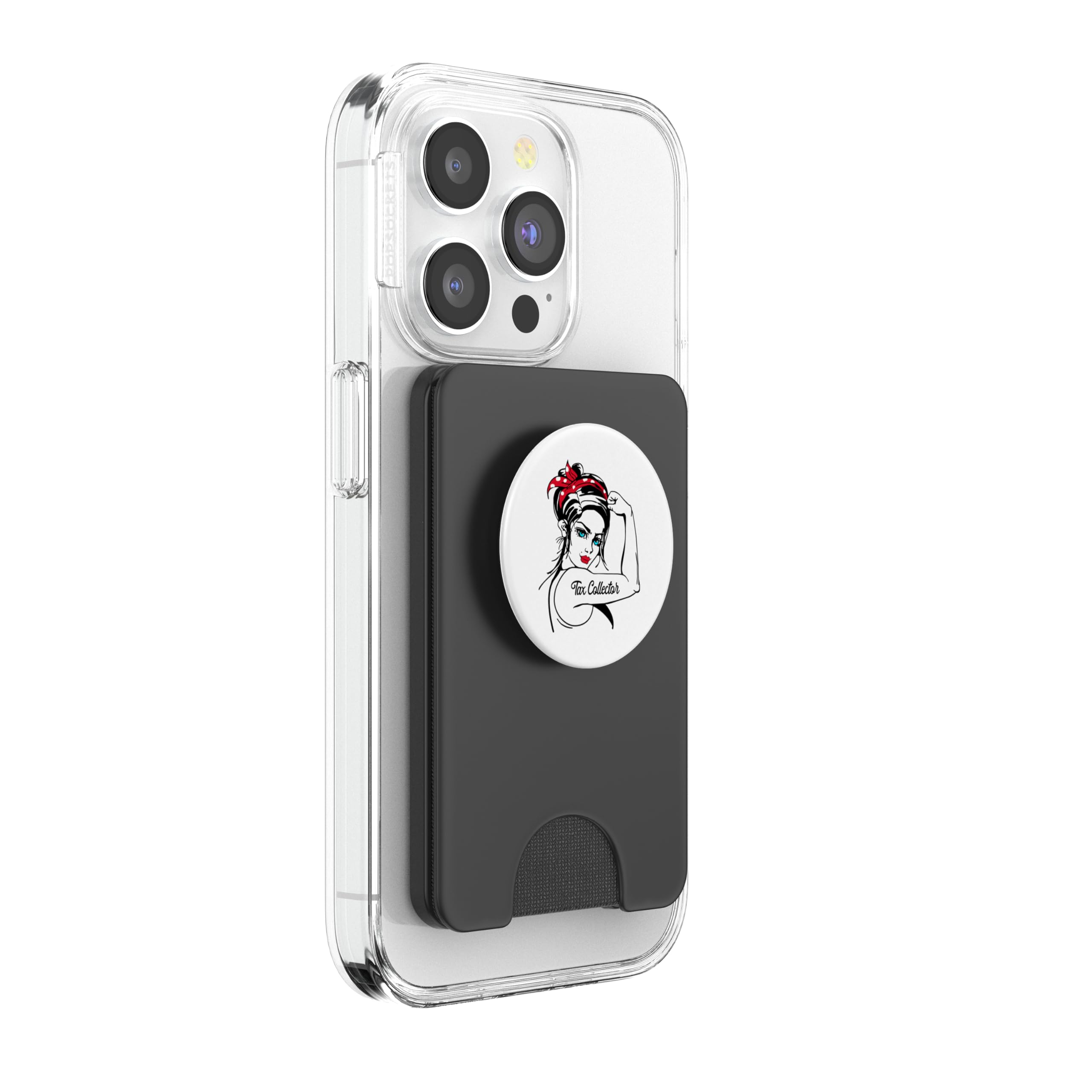Female Tax Collector Rosie The Riveter Pin Up Girl PopSockets PopWallet for MagSafe, Black - Image 4