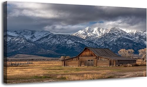 Miniatura 1 de 30"x 60" Canvas Wall Art Rustic Mountain Farmhouse Vintage Wyoming Grand Teton Framed Pictures Painting Print Large Wall Art for Living Room Bedroom