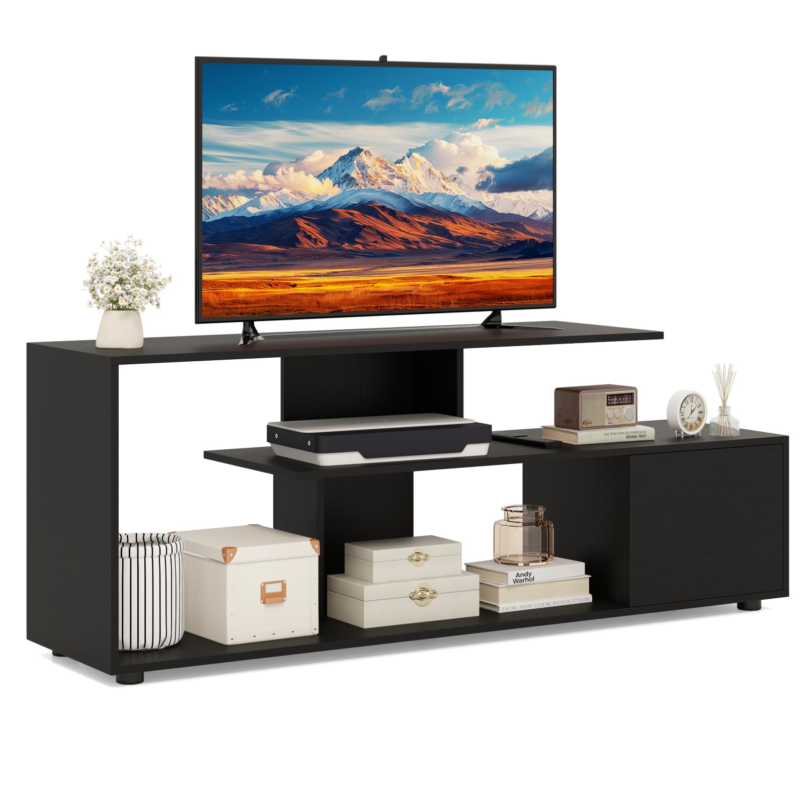 stand tv 3 livelli con armadietto e mobile storage