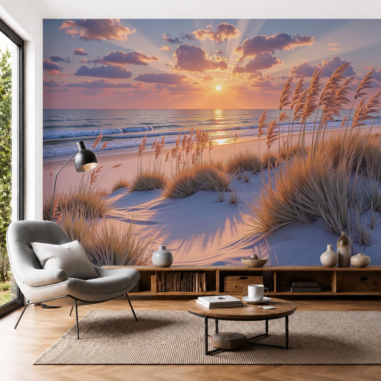 Papier peint panoramique dunes de sable plage roseaux salon 400x280