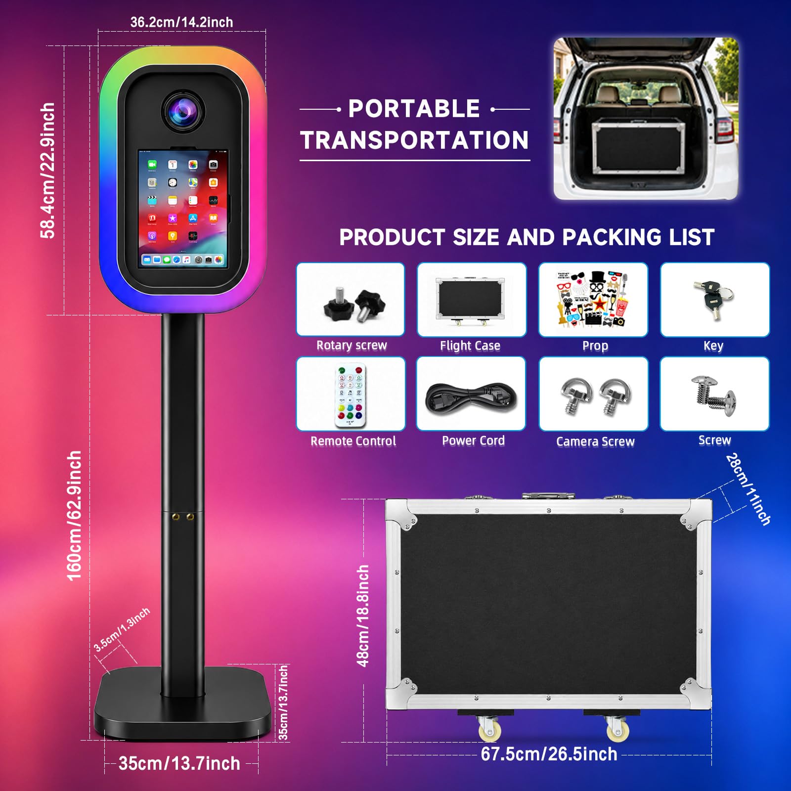 Macchina Fotobooth per Selfie (Nero,Photobooth + Fotocamera) | compatibile con cabina fotocamera ipad e dslr, stampa istantanea e condivisione Fotobox