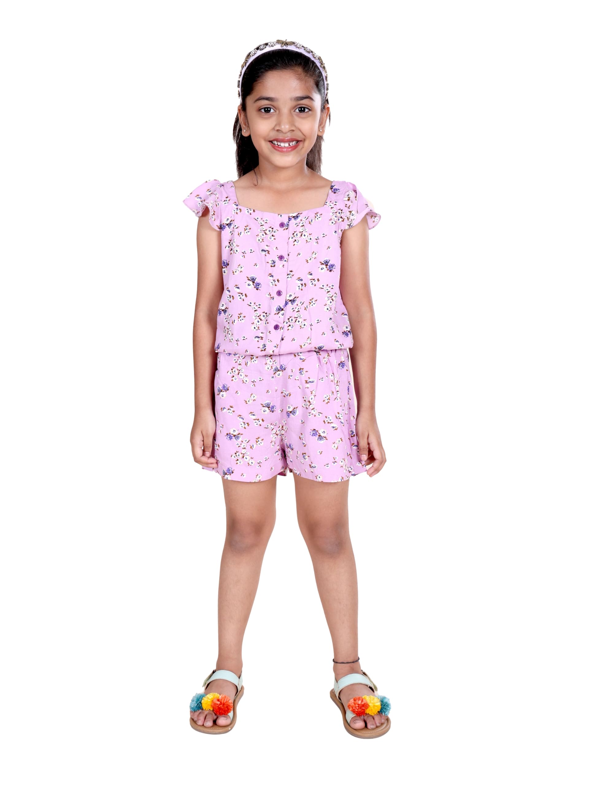 Girls Rayon Printed Frill Sleeve Play Suit-image-15