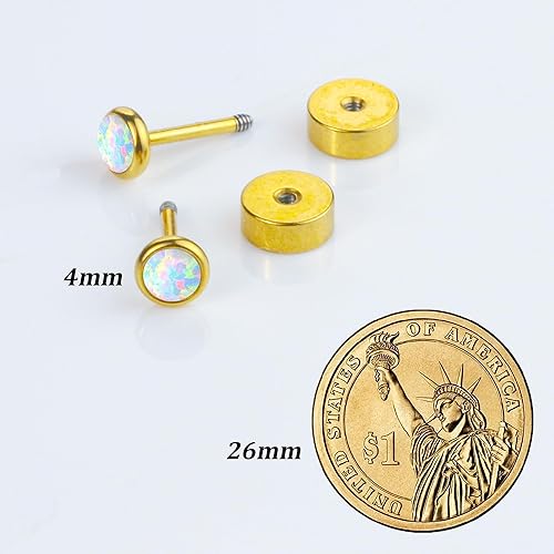 Miniatura 6 de Smilebelle Opal Stud Earrings, 4mm 14k Gold Stud Earrings Small Real Opal Earrings for Women Flat Back Earrings Sleeper Earring Tragus Piercings