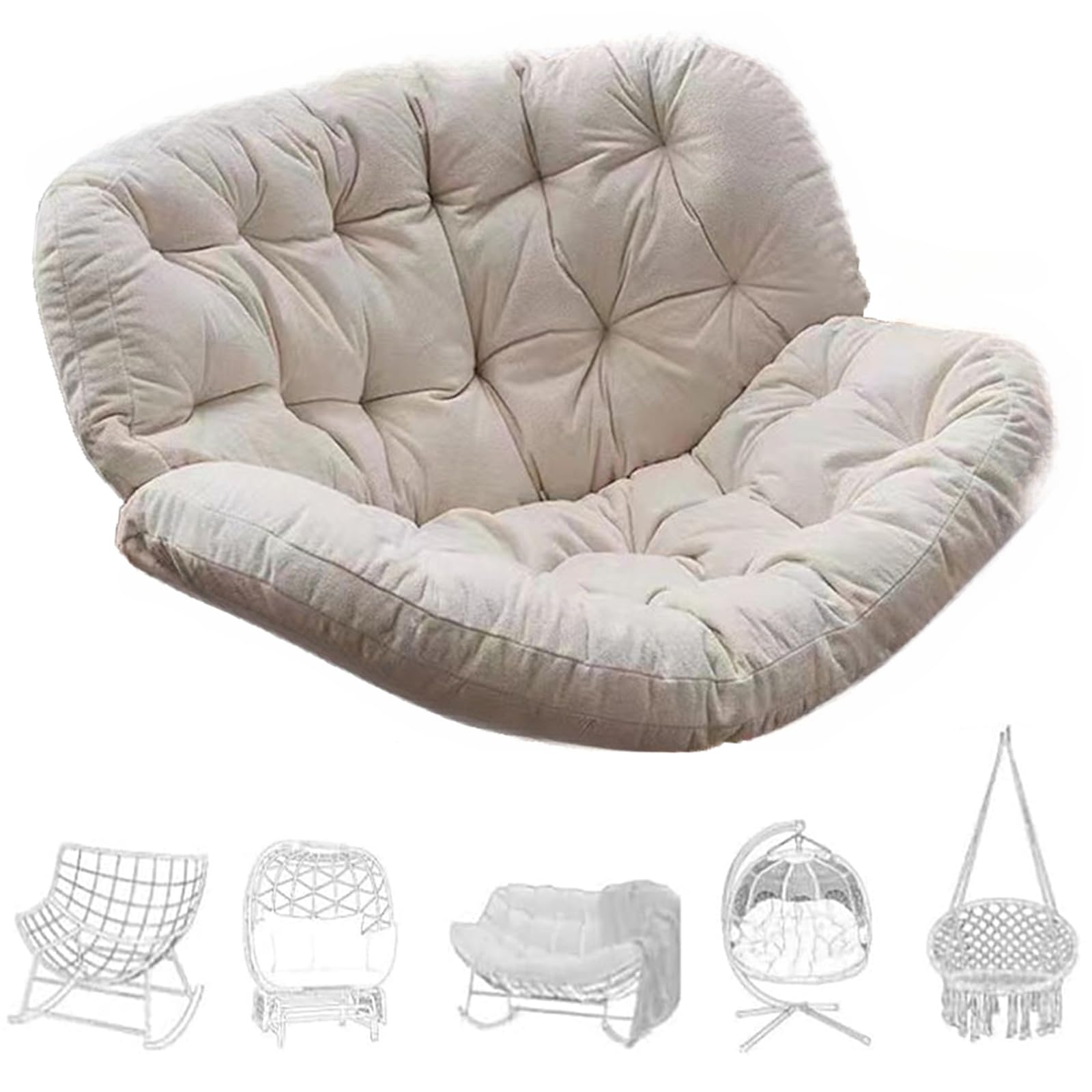 Rocking Chairs Cushions for Adults, Giant Patio Rocking Chair Replacement Cushion, Indoor Outdoor Egg Chair Cushion 4"×39.4"×47.2" Cotton Filling is Soft and Skin-Friendly (Off-white Frameless)