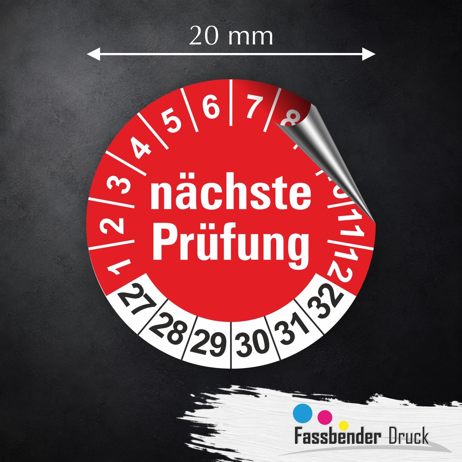 Hochwertige Prüfetiketten NÄCHSTE PRÜFUNG Ø 20mm - Selbstklebende PVC-Folie - Wartungsetiketten für Prüfung - Prüfplakette für Prüfungsnachweis (500 Stück)