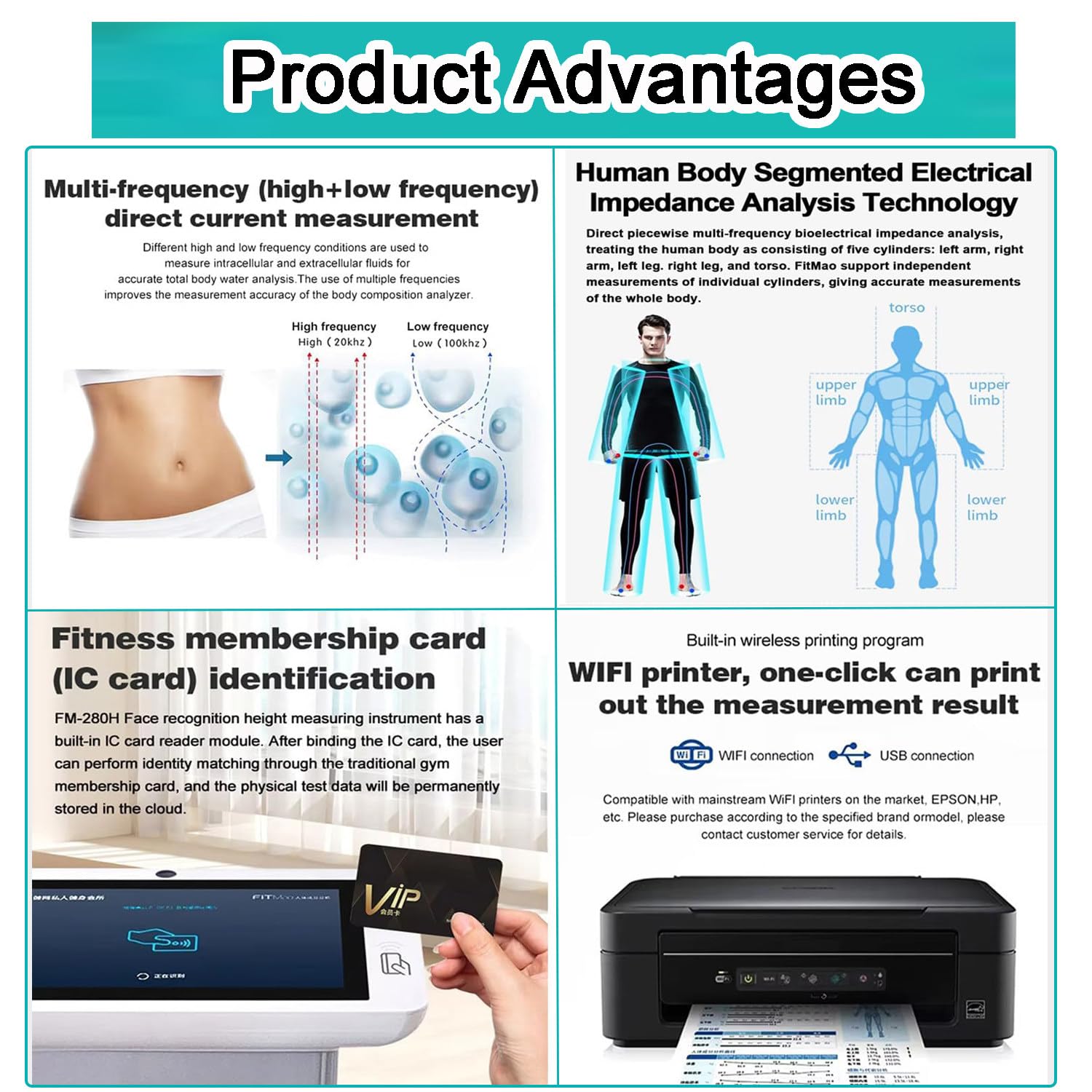 Scanner Corporel Professionnel avec Technologie Bia Avancée,Mesure Précise du Taux De Graisse,Masse Musculaire,Eau Corporelle Et Protéines,écran HD 10.1" Tactile,Rapports Papier Et Numériques