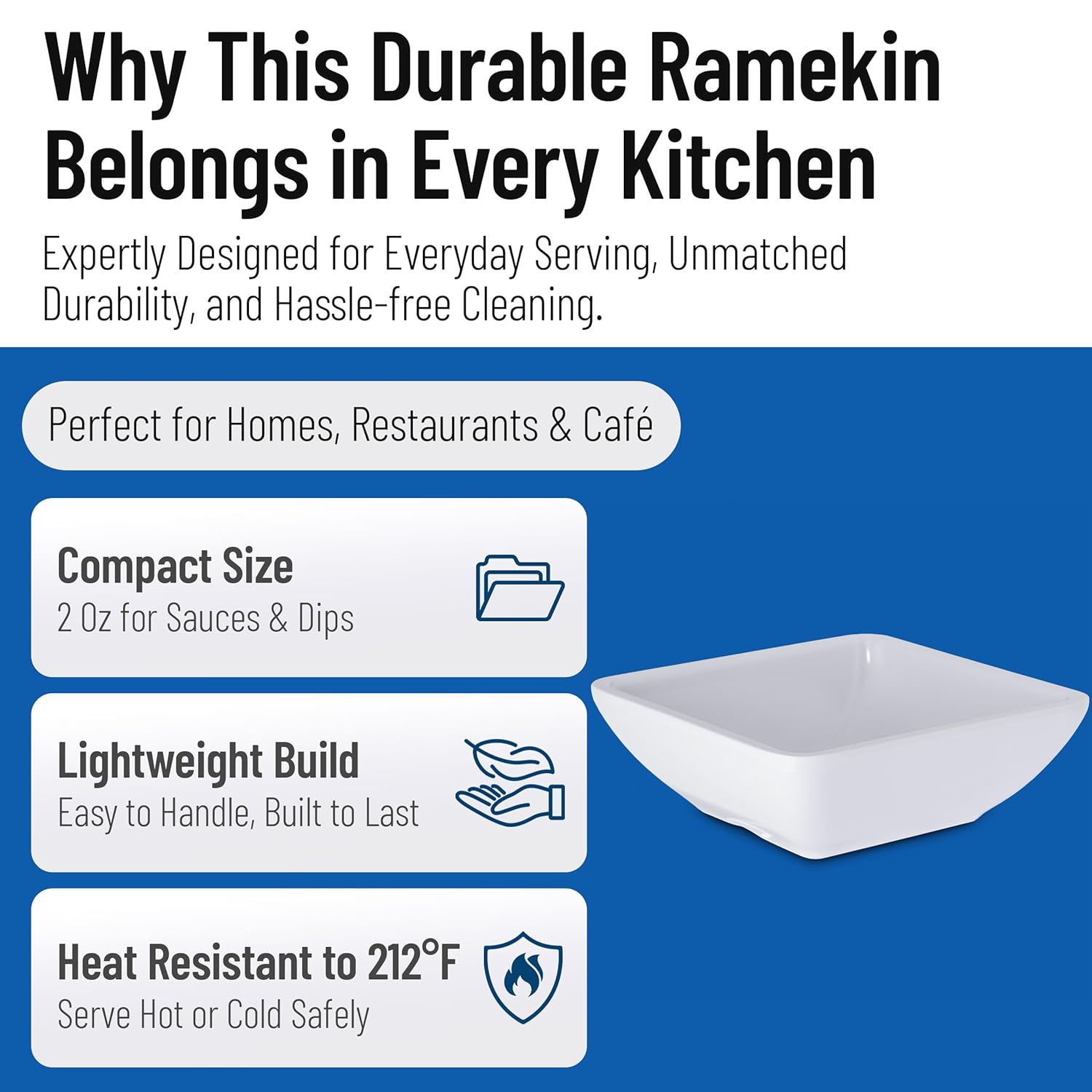 Carlisle FoodService Products Ramekins Sauce Bowl, Square Bowl for Catering, Kitchen, Restaurant, Plastic, 2 Ounces, White, (Pack of 48)