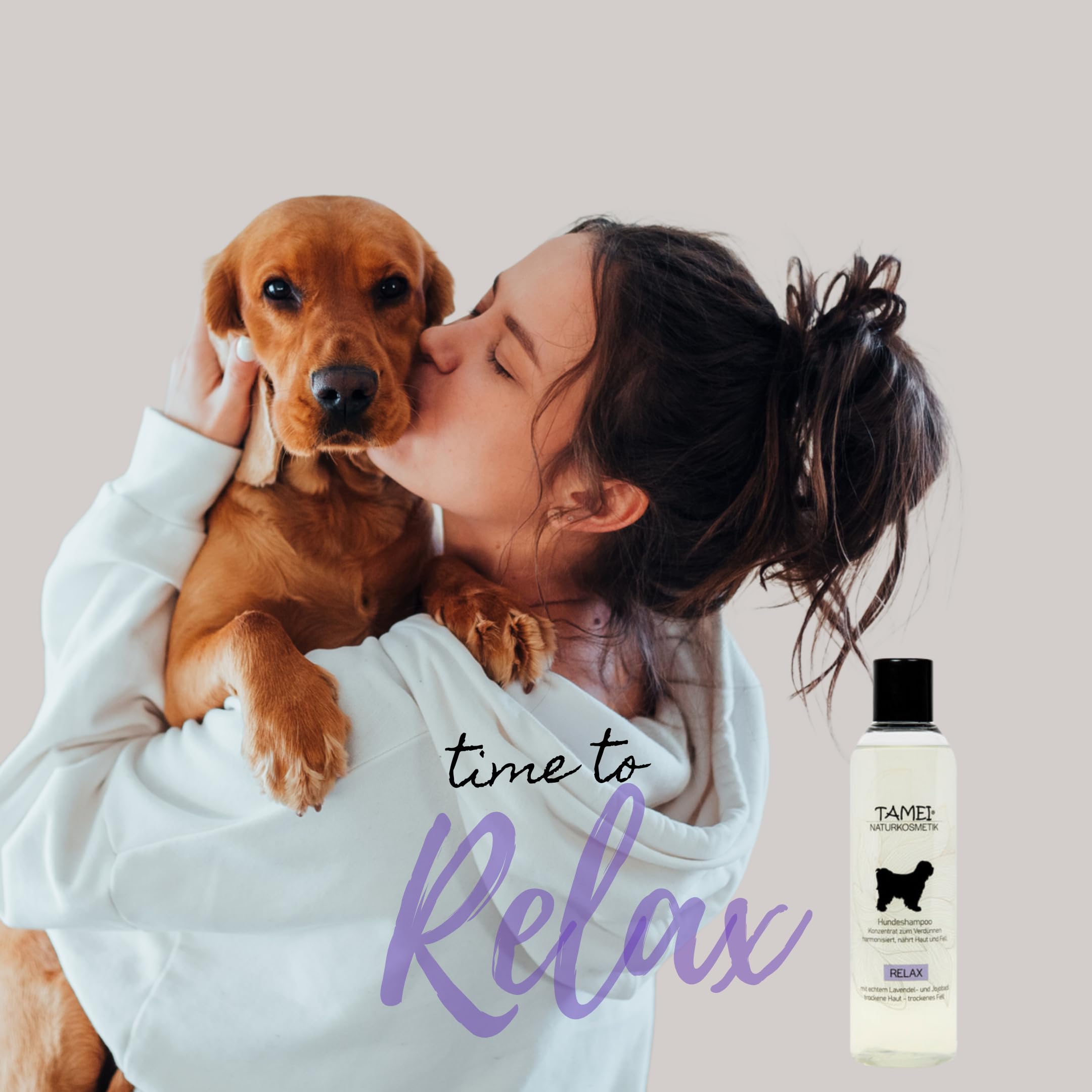 Naturkosmetik Relax 4er Set, Hundepflege mit Lavendelöl, je 250ml Shampoo, Conditioner, Fellspray und 100ml Fellöl, für Langhaar & Kurzhaar