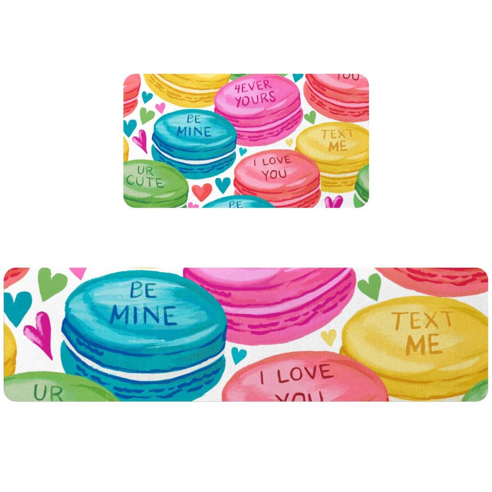 Tapete de cocina lavable alfombra absorbente antideslizante de 2 piezas diseño macarons
