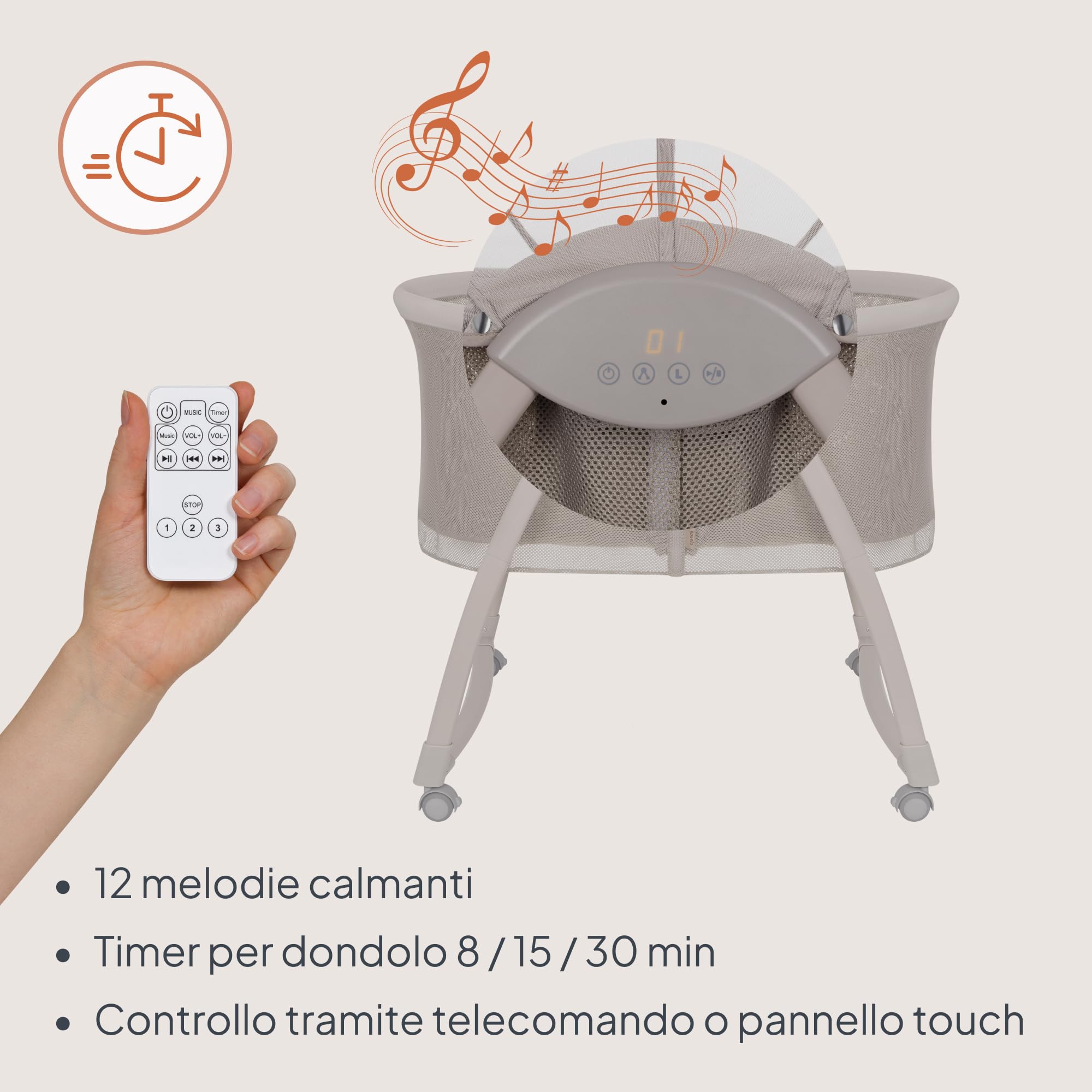 lionelo Gaya Culla Elettrica per Neonati, Dondolio Automatico Laterale