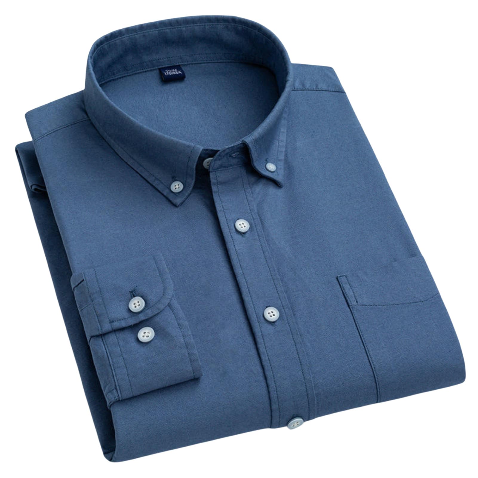 Camisa Oxford para hombre, color liso, ajustada, transpirable, con botones