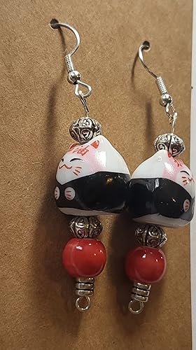 Miniatura 6 de Happy sumo wrestlers cat glass handcrafted drop dangle earrings