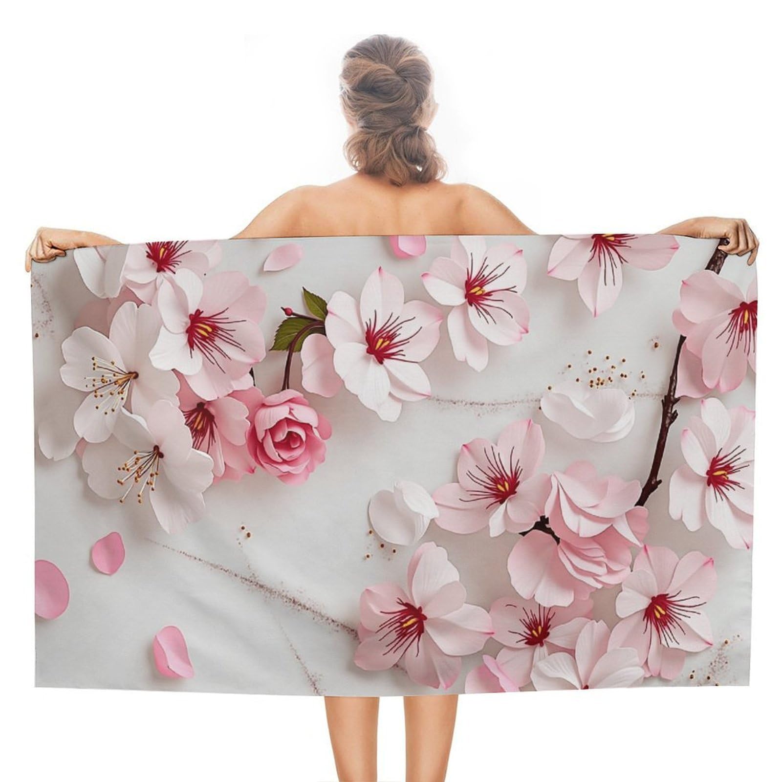 Anceky Cherry Blossom Floral Beach Towel Microfiber Soft Absorbent Oversized Large Bath Towel Blanket Thin Quick Dry for Adults Swimming Pool Yoga Gym Travel 51"X31"