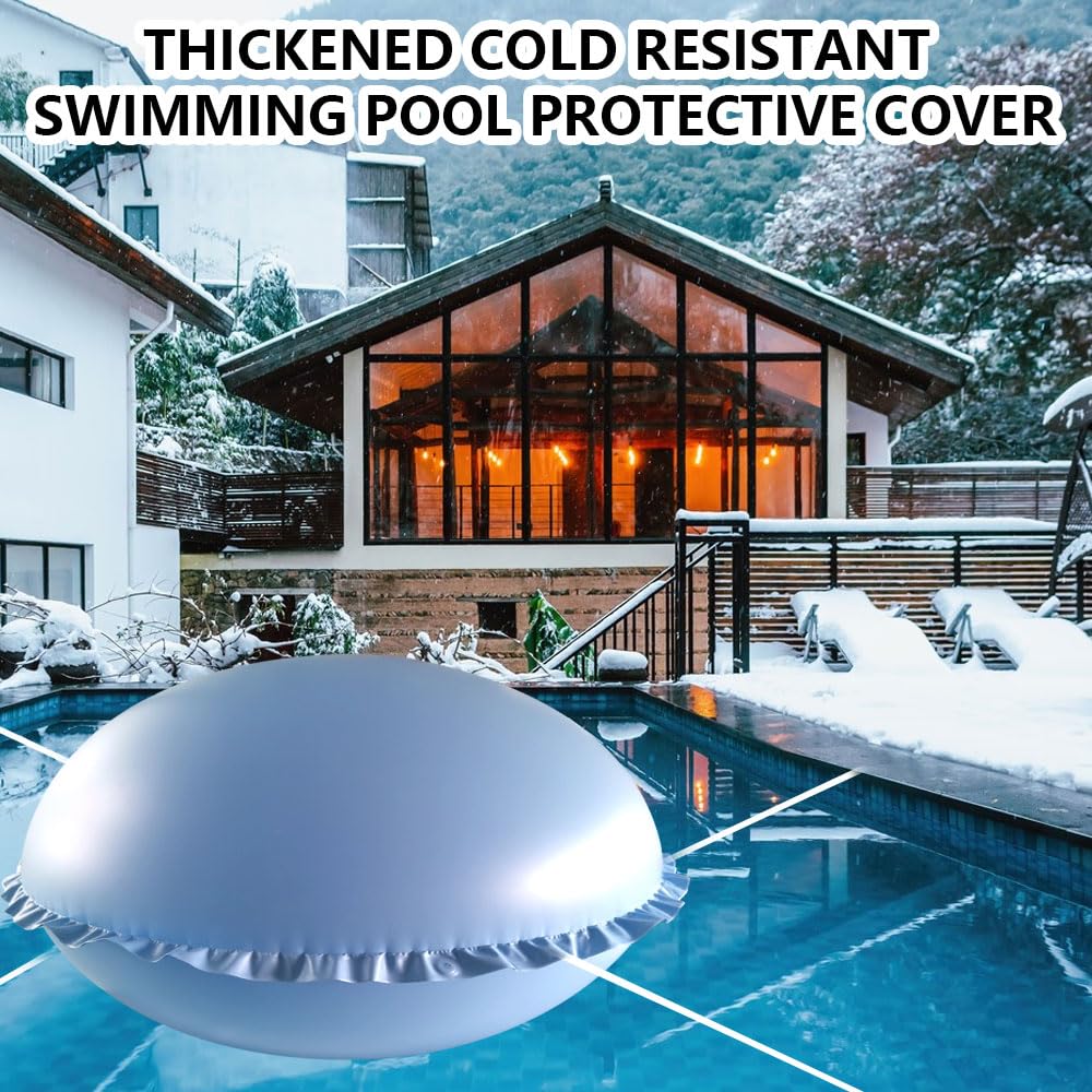 Cojín de piscina de invierno, cojín de piscina redondo XXL 120 x 120 cm, cojín de aire para piscina de invierno, cojín de invierno para piscina con 4 ojales y cuerda de 15 m, cojín de piscina de
