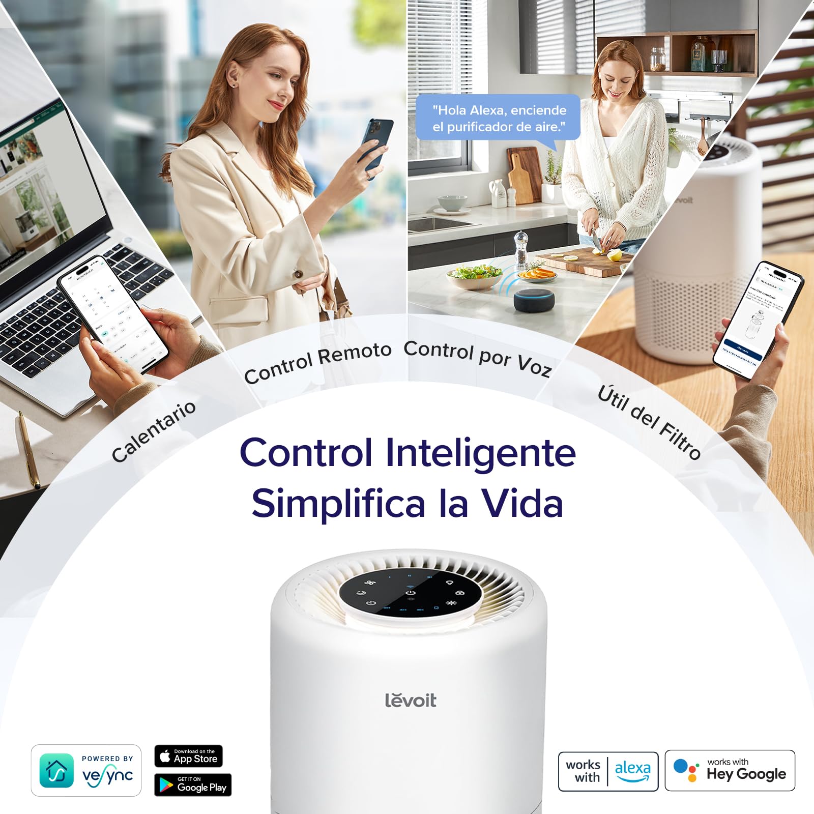 LEVOIT Purificador de Aire Inteligente, Filtro HEPA, Control por Alexa, Silencio Modo Sueño inferior a 24dB, Elimina 99,97% de Alergia Polen Olor y Caspa de Mascota,Blanco